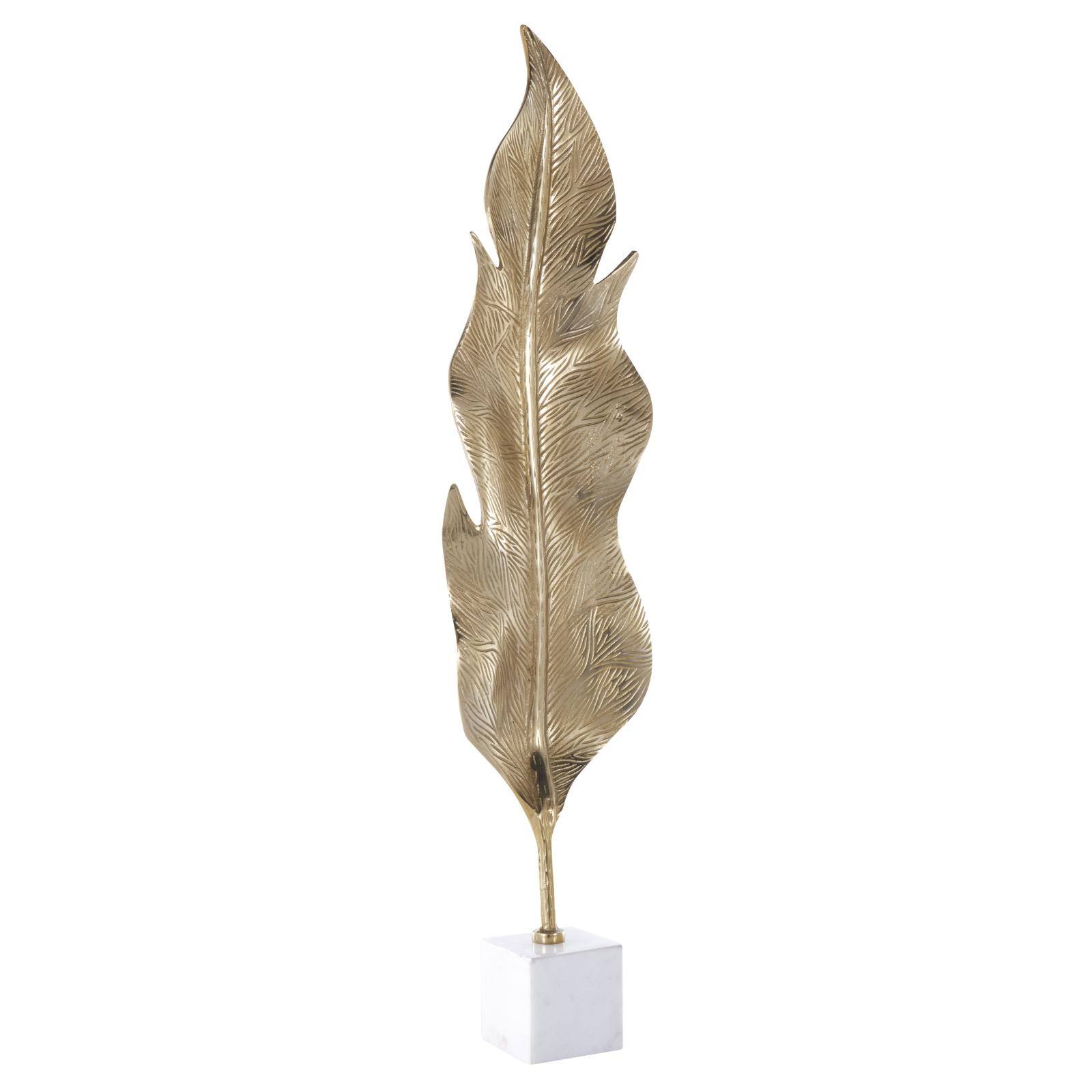 39.75" Gold Aluminum Leaf Textured Sculpture with White Marble Base