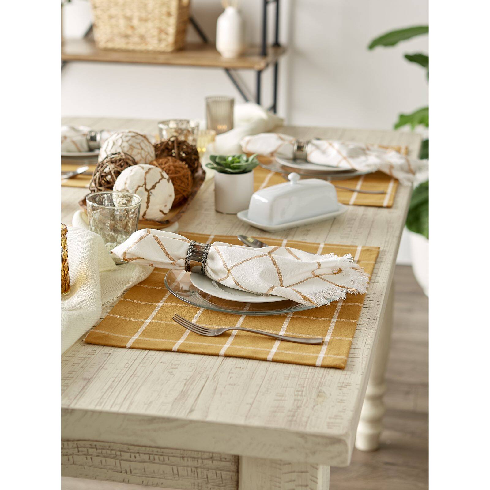 DII® Honey Gold Check Fringed Cloth Dinner Napkins, 6ct.