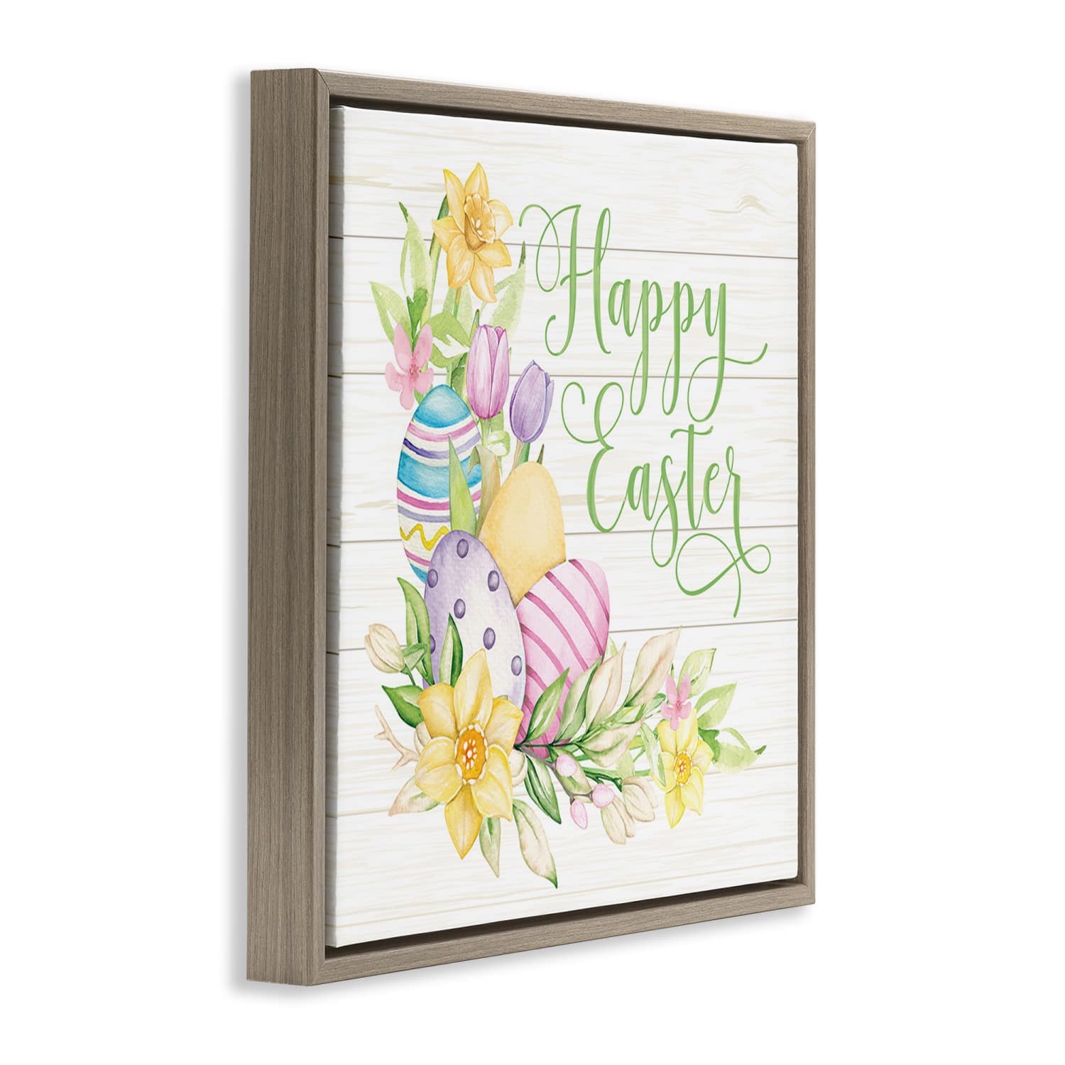 Stupell Industries Happy Easter Daffodils Floater Framed Art