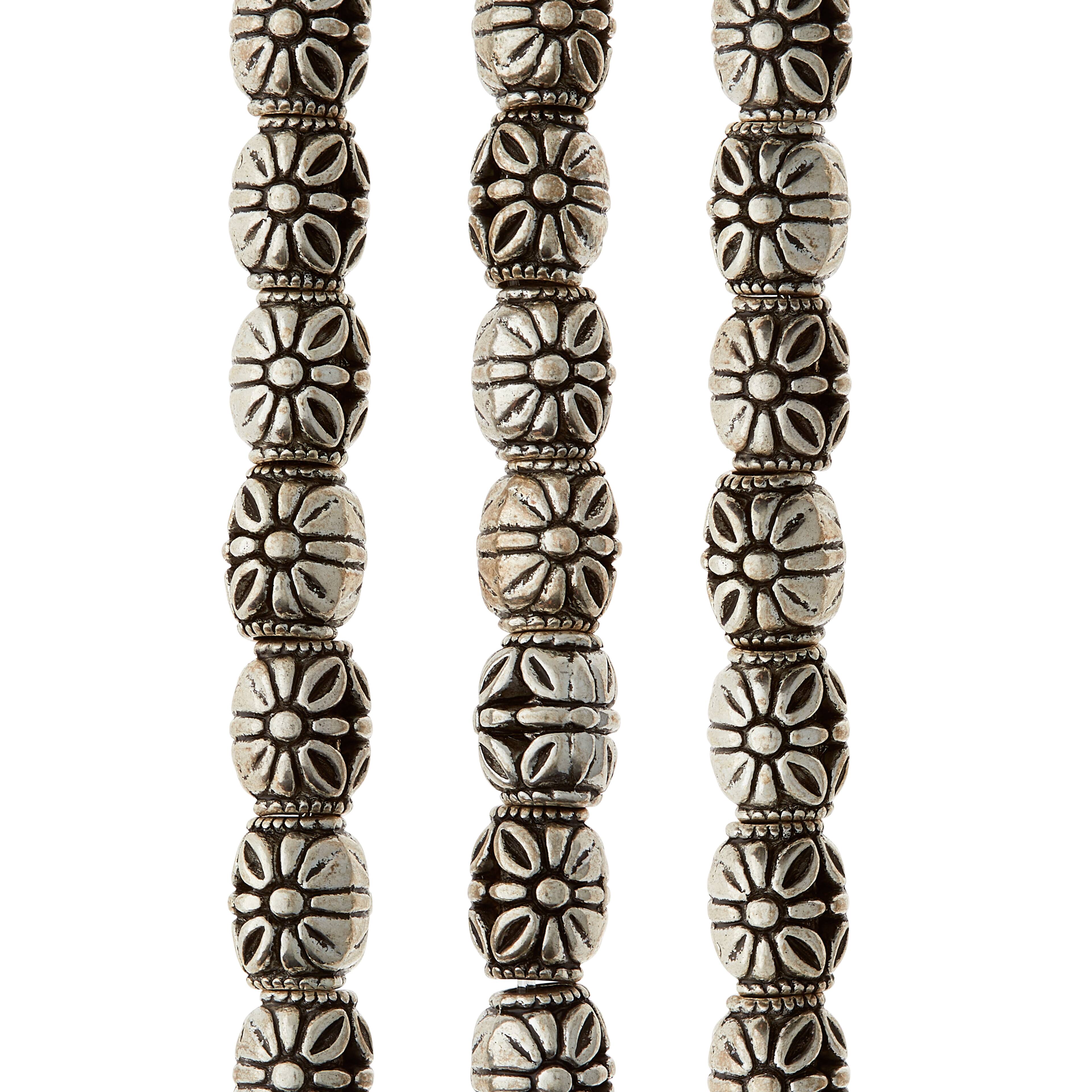 12 Pack:  Silver-Plated Antique Flower Round Beads, 10mm by Bead Landing™