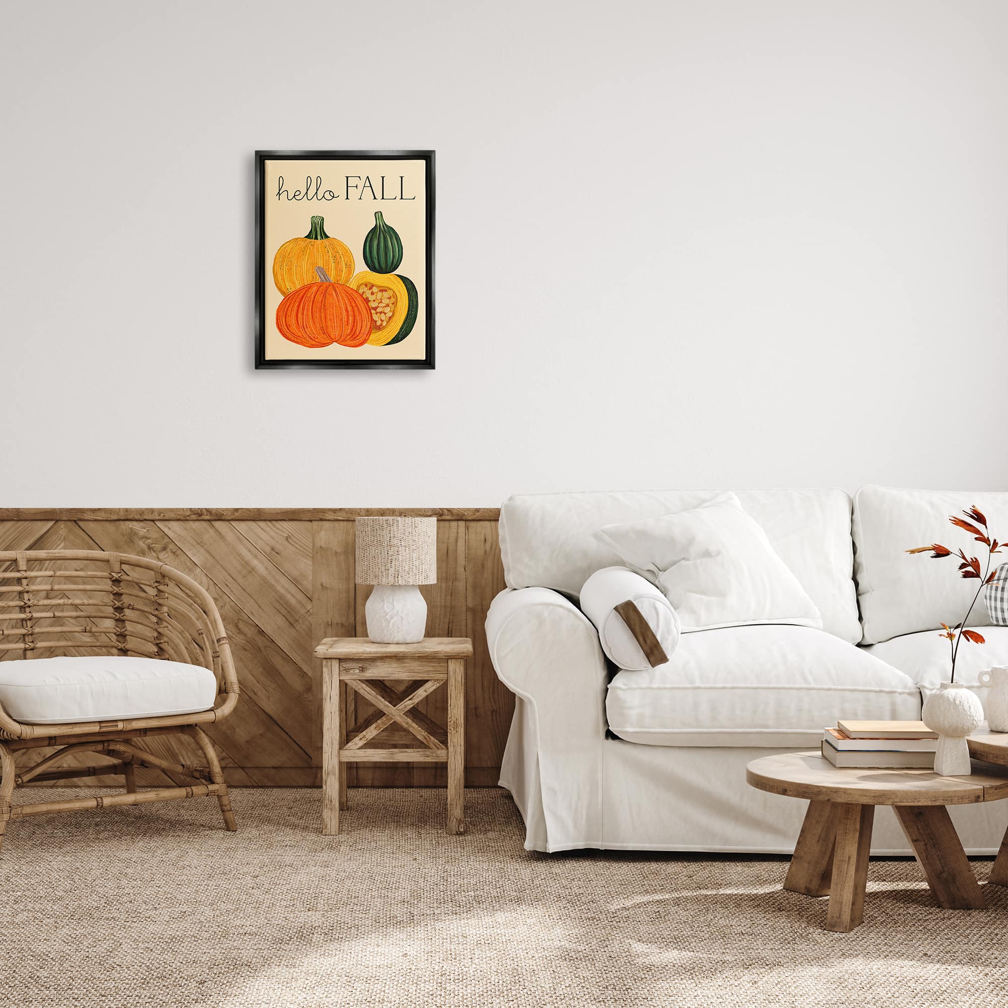 Stupell Industries Hello Fall Harvest Gourds Framed Floater Canvas Wall Art