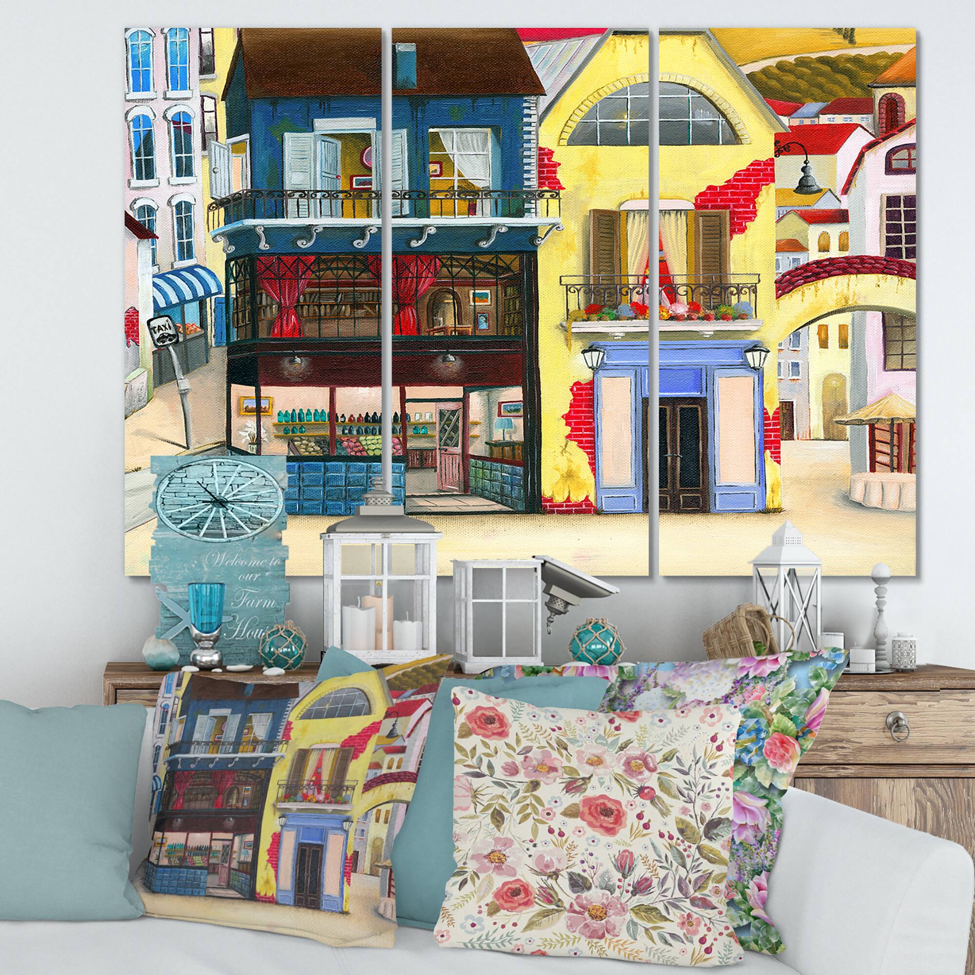 Designart - The Facade of The Buildings In A Cozy Streets - French Country Canvas Wall Art Print