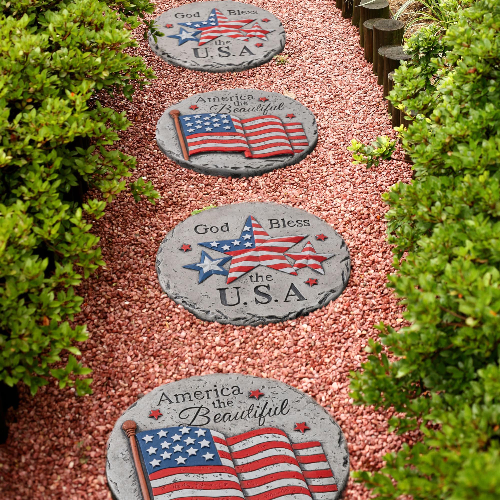 Glitzhome® 10" Set of 2 Patriotic Americana Cement Flag and Stars Stepping Stones