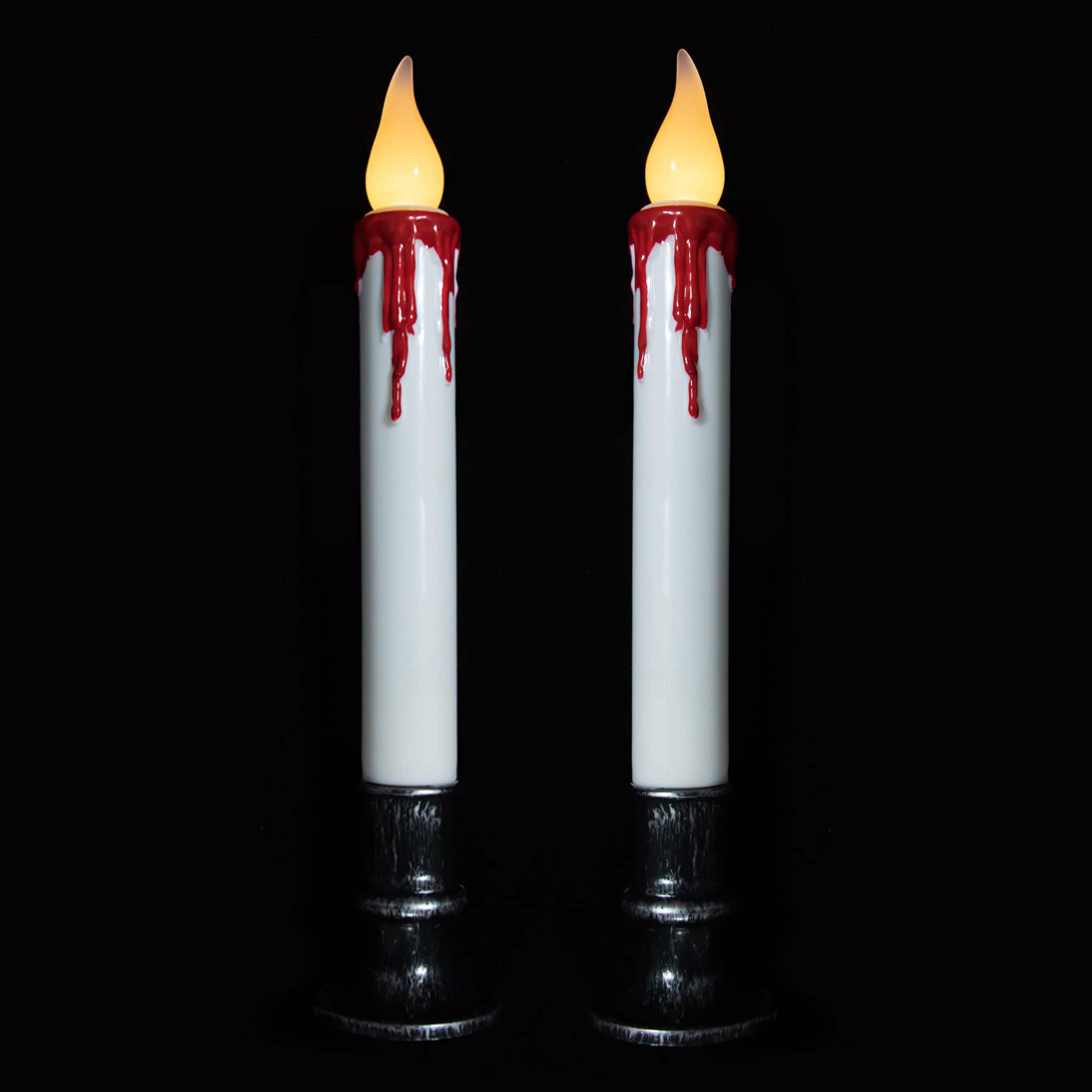 9" Pre-Lit LED White & Red Halloween Candles, 2ct.