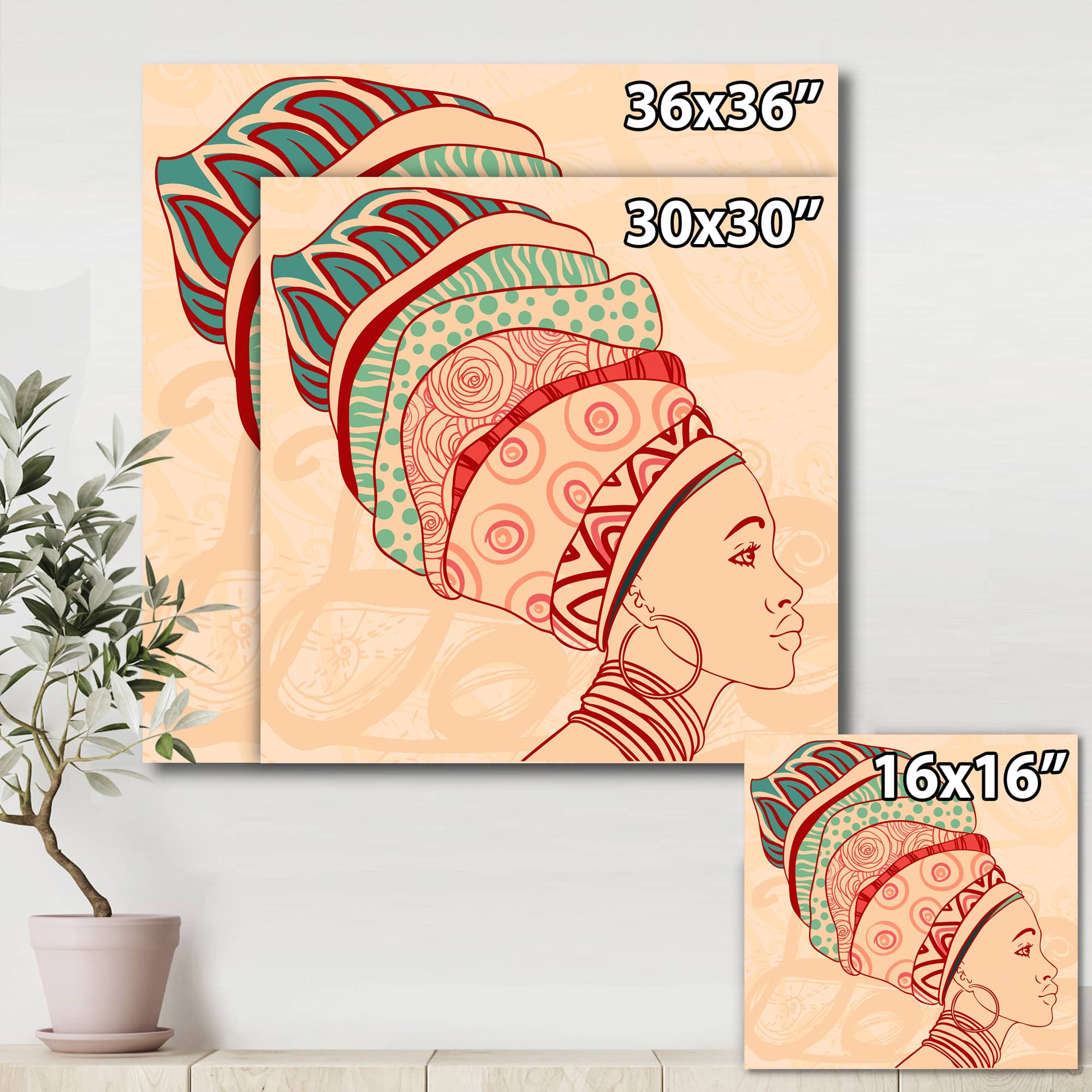 Designart - African American Woman with Turban II - Modern Canvas Wall Art Print