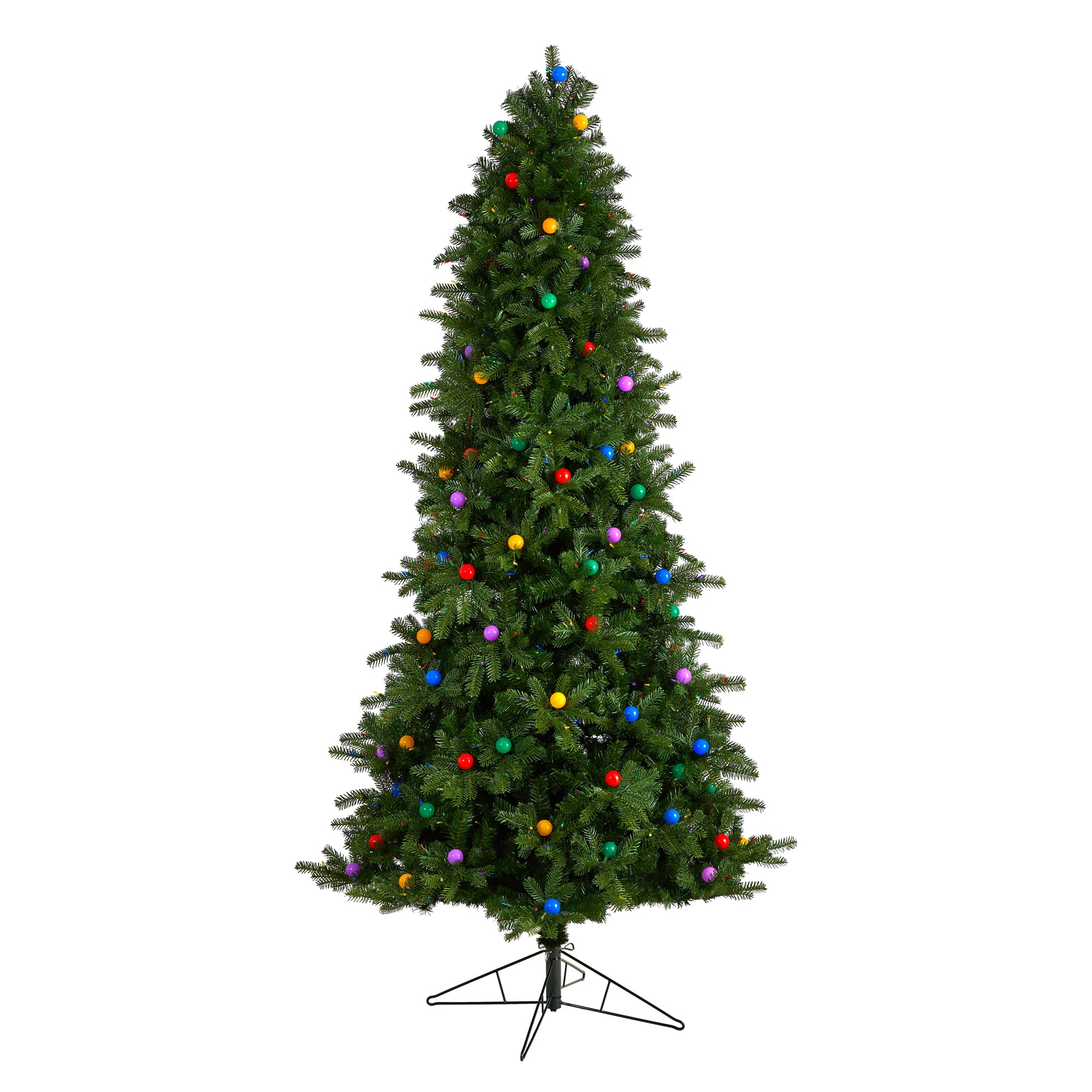 8.5ft. Pre-Lit Montana Mountain Fir Artificial Christmas Tree, Multicolor LED Lights & Globe Bulbs