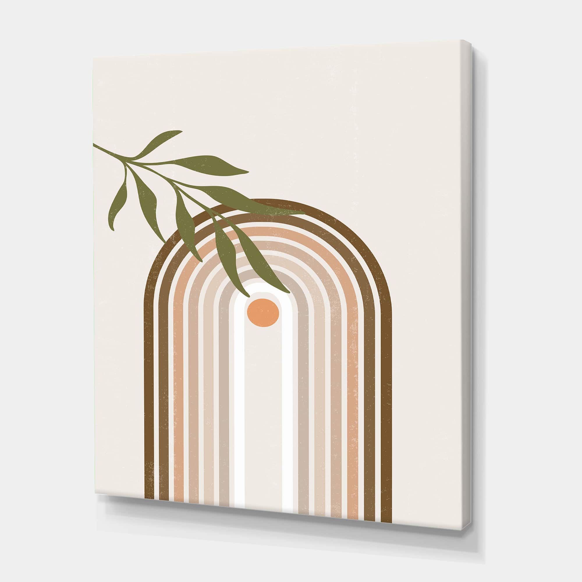 Designart - Abstract Sun and Moon With Green Leaf I - Modern Canvas Wall Art Print