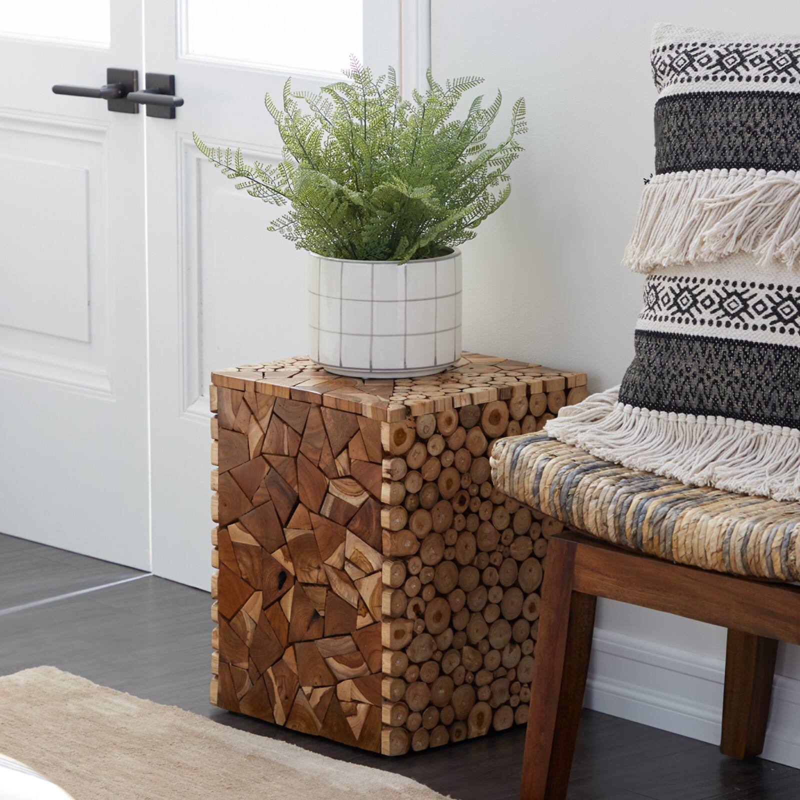 18" Brown Teak Contemporary Stool