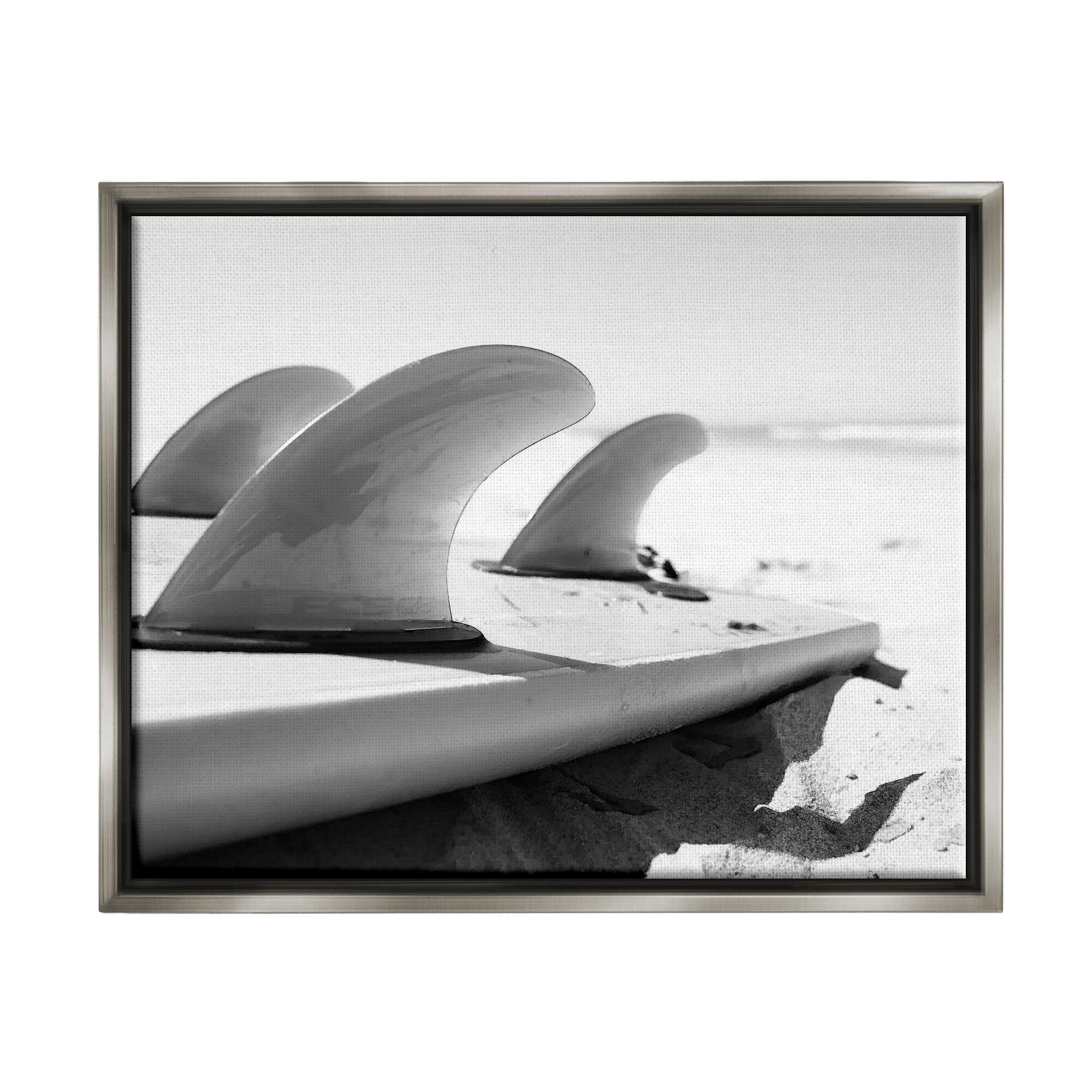 Stupell Industries Surfboard Fins Beach Coast Photography Framed Floater Canvas Wall Art