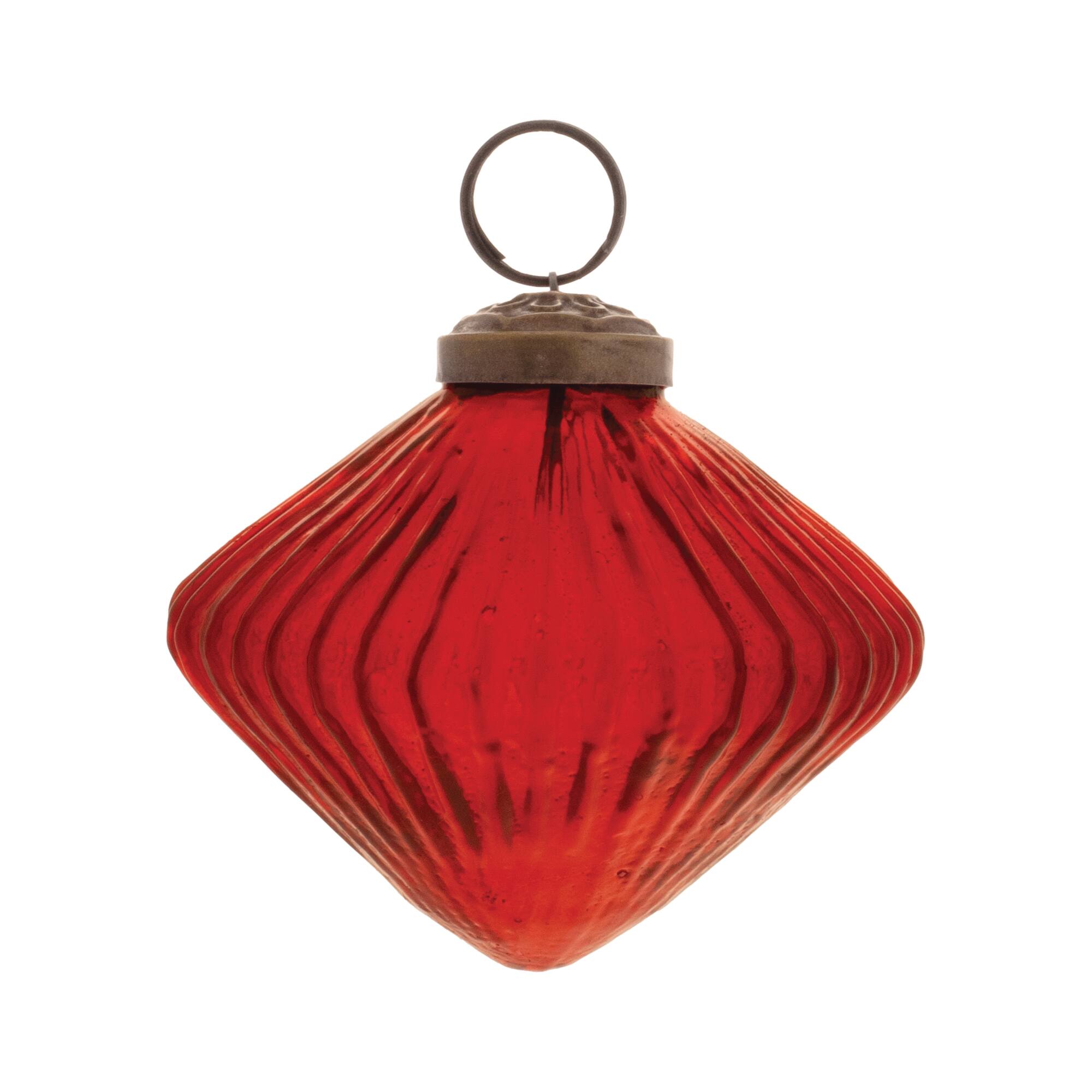 Modern Ribbed Glass Diamond Ornaments Set
