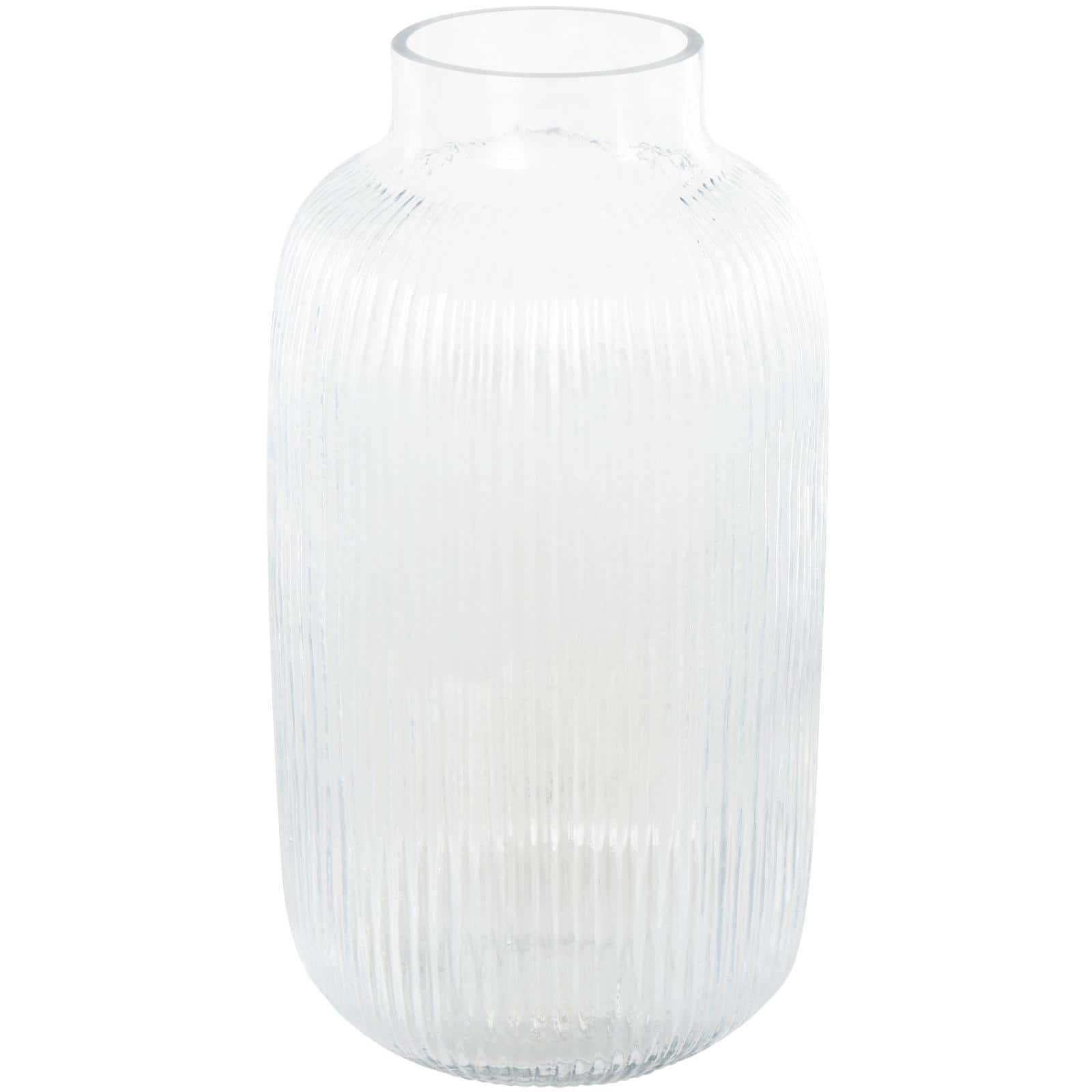 14" Clear Glass Ribbed Decorative Vase