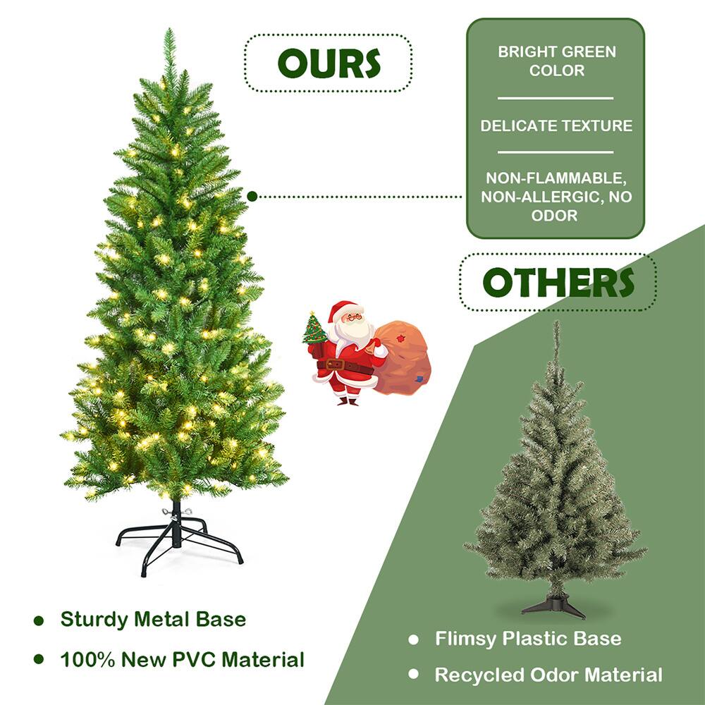 Costway 5ft. Pre-Lit Slim Pencil Fir Artificial Christmas Tree, Warm White LED Lights