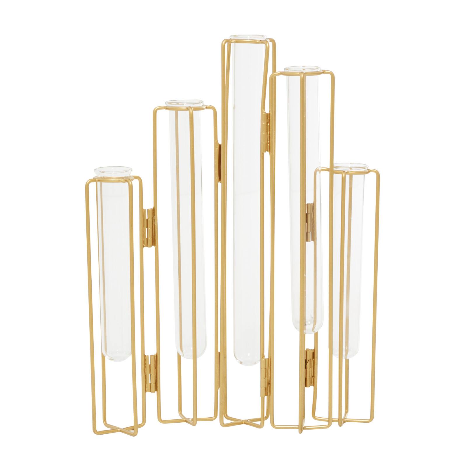 Gold Metal Contemporary Vase, 12" x 10" x 3"