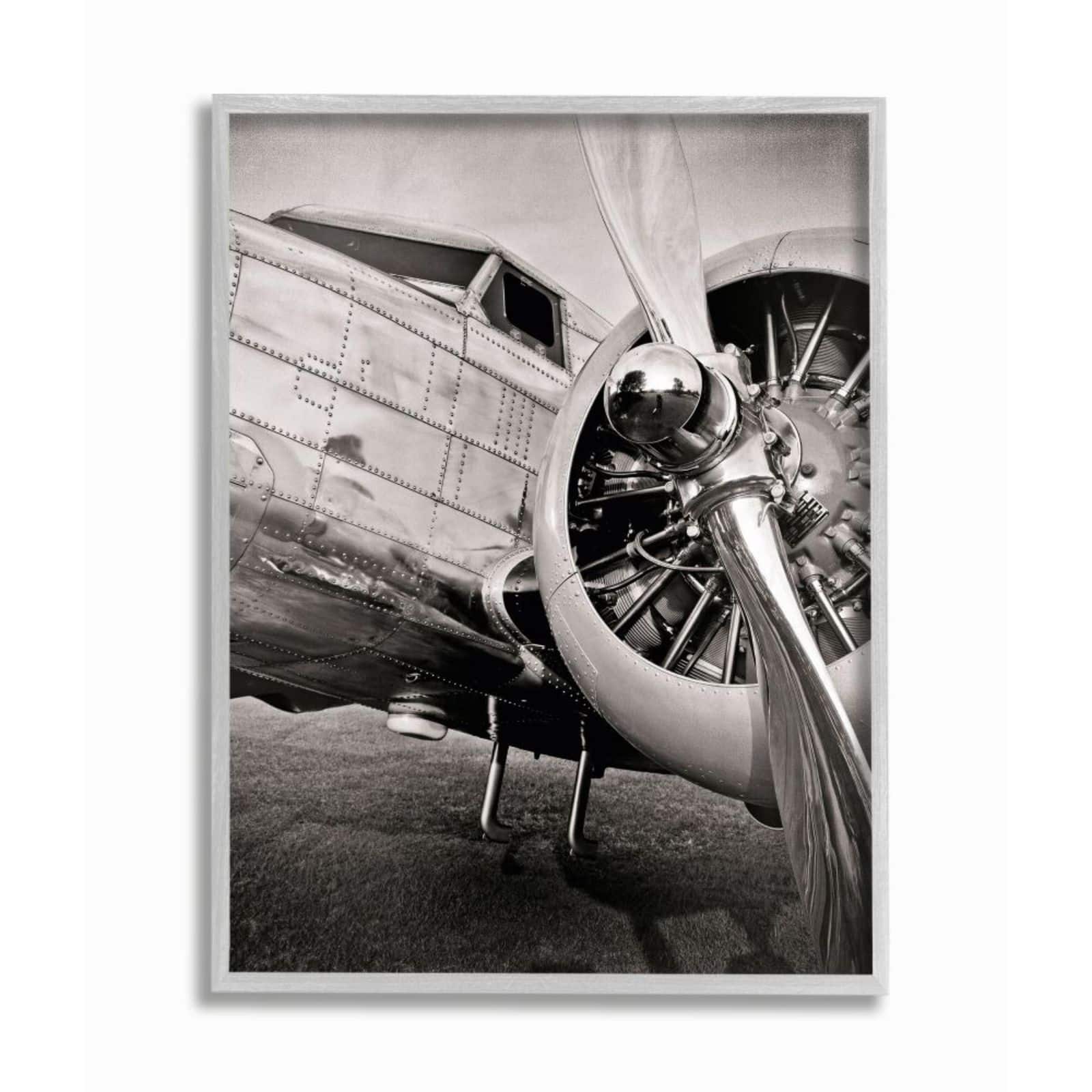 Stupell Industries Old School Vintage Airplane Propeller Black & White Photograph Gray Framed Wall Art