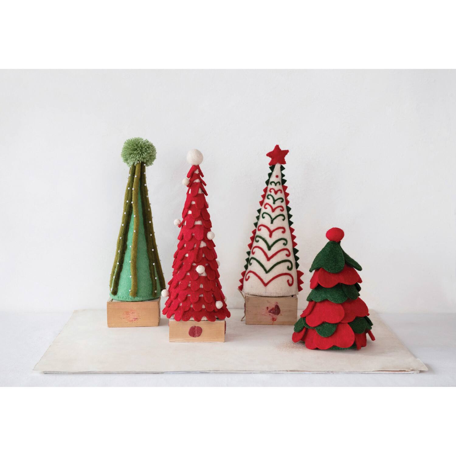Hello Honey® 13" Red & White Wool Felt Tree with Pom Poms