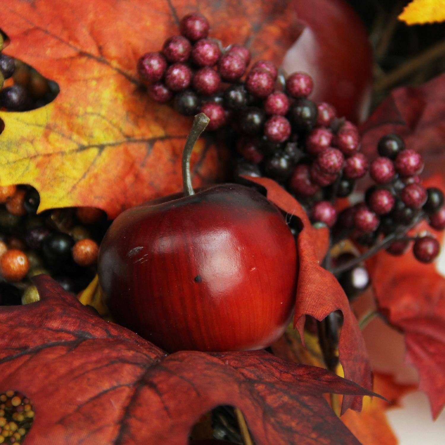 22" Autumn Harvest Apple, Berry and Leaf Artificial Thanksgiving Floral Wreath