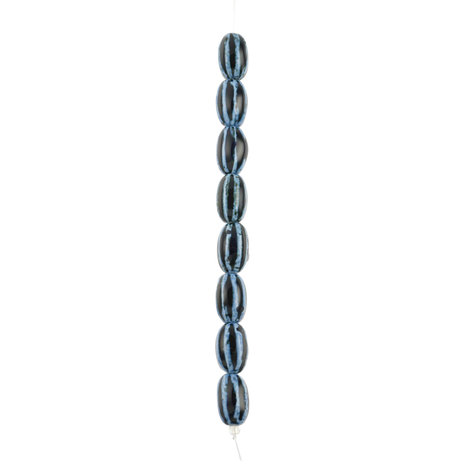 Blue Lined Ceramic Oval Beads, 20mm by Bead Landing™
