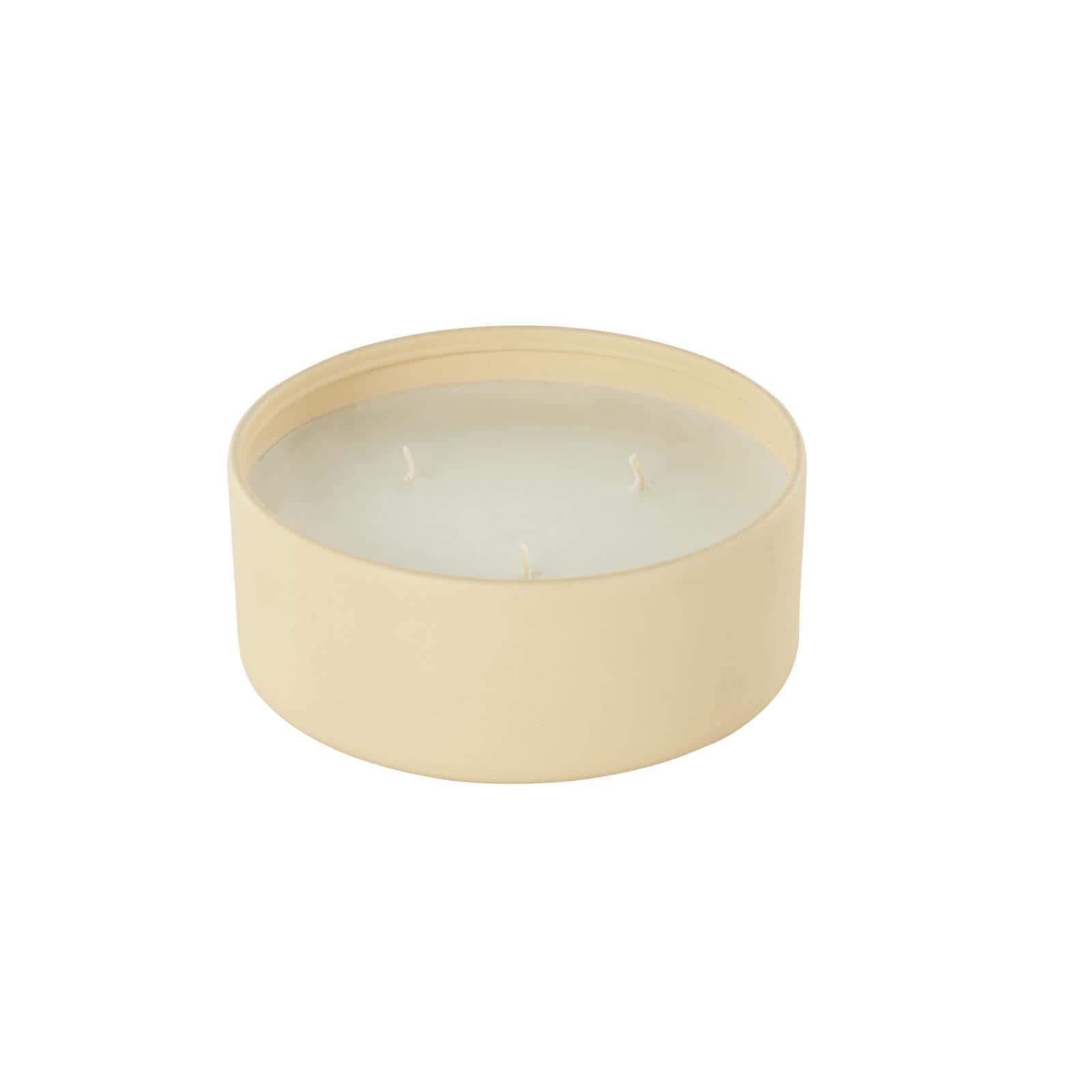 Ivory and Iris 22oz. Beige with White Wax 3 Wick Rose Blossom & Sandalwood Scented Metal Candle