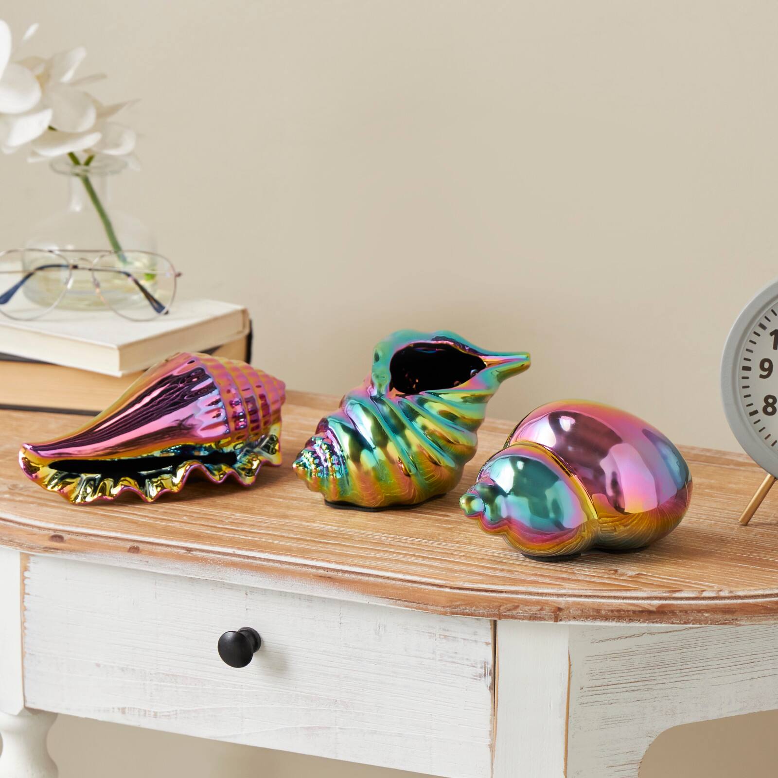 Rainbow Ceramic Shell Sculpture Set