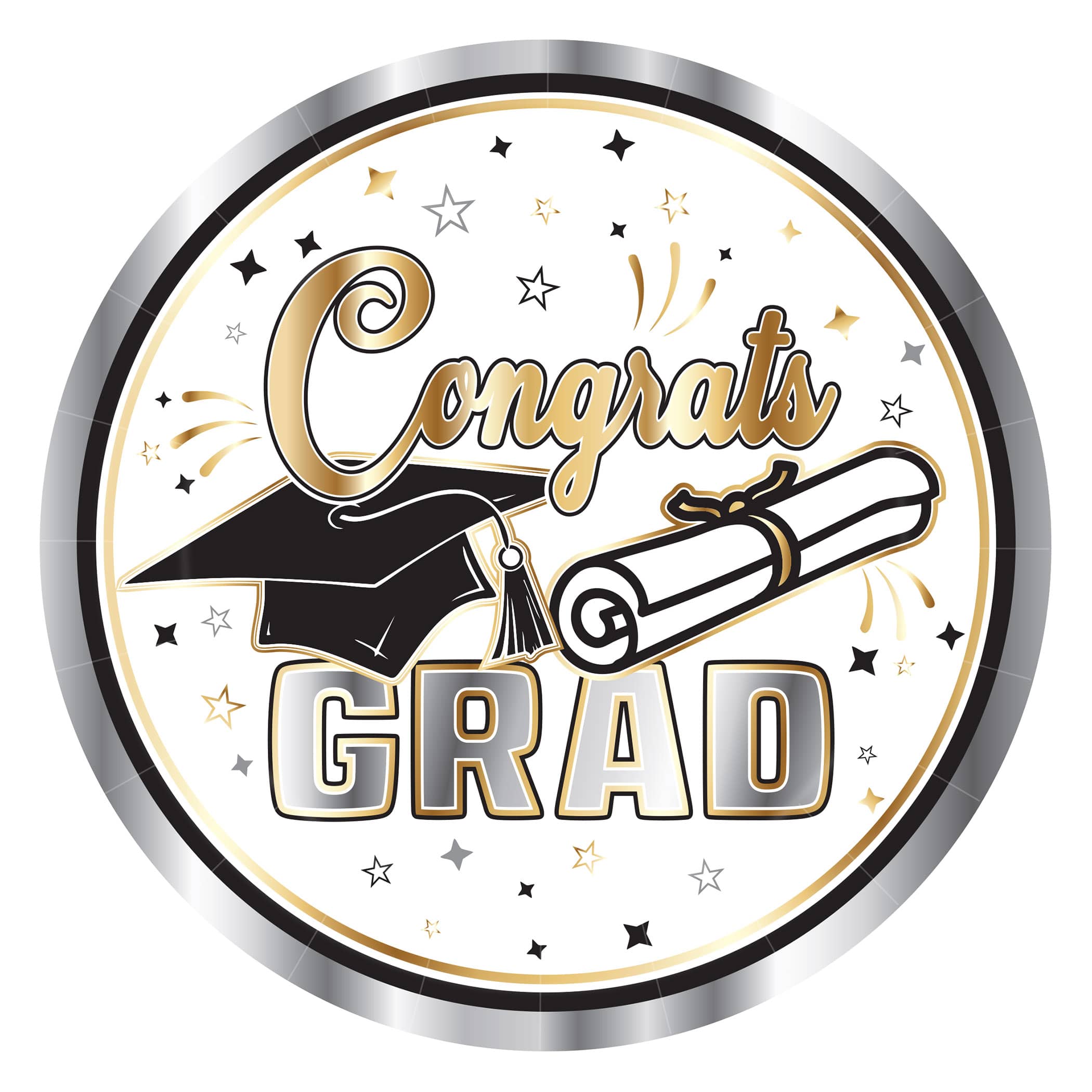 Beistle 7" White & Silver Graduation Plates, 16ct.