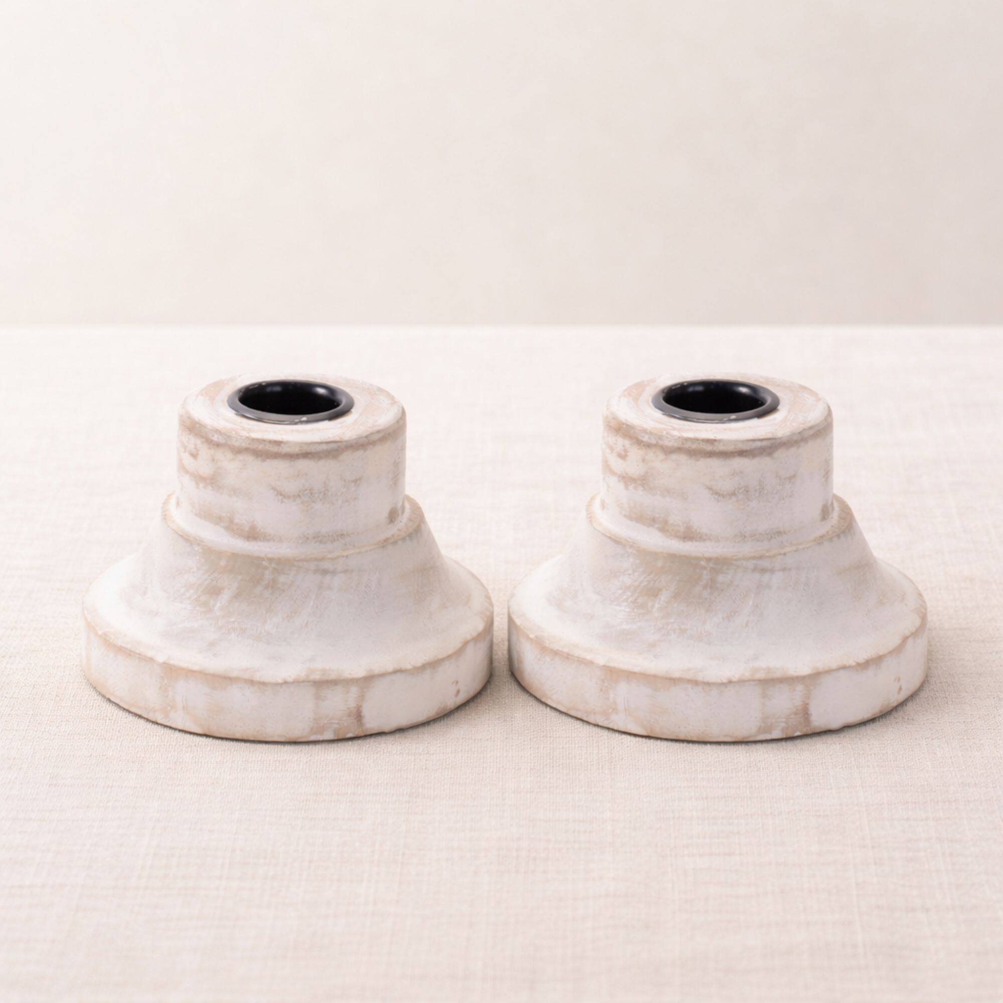 Melrose Whitewashed Wood Taper Candle Holders, 2ct.