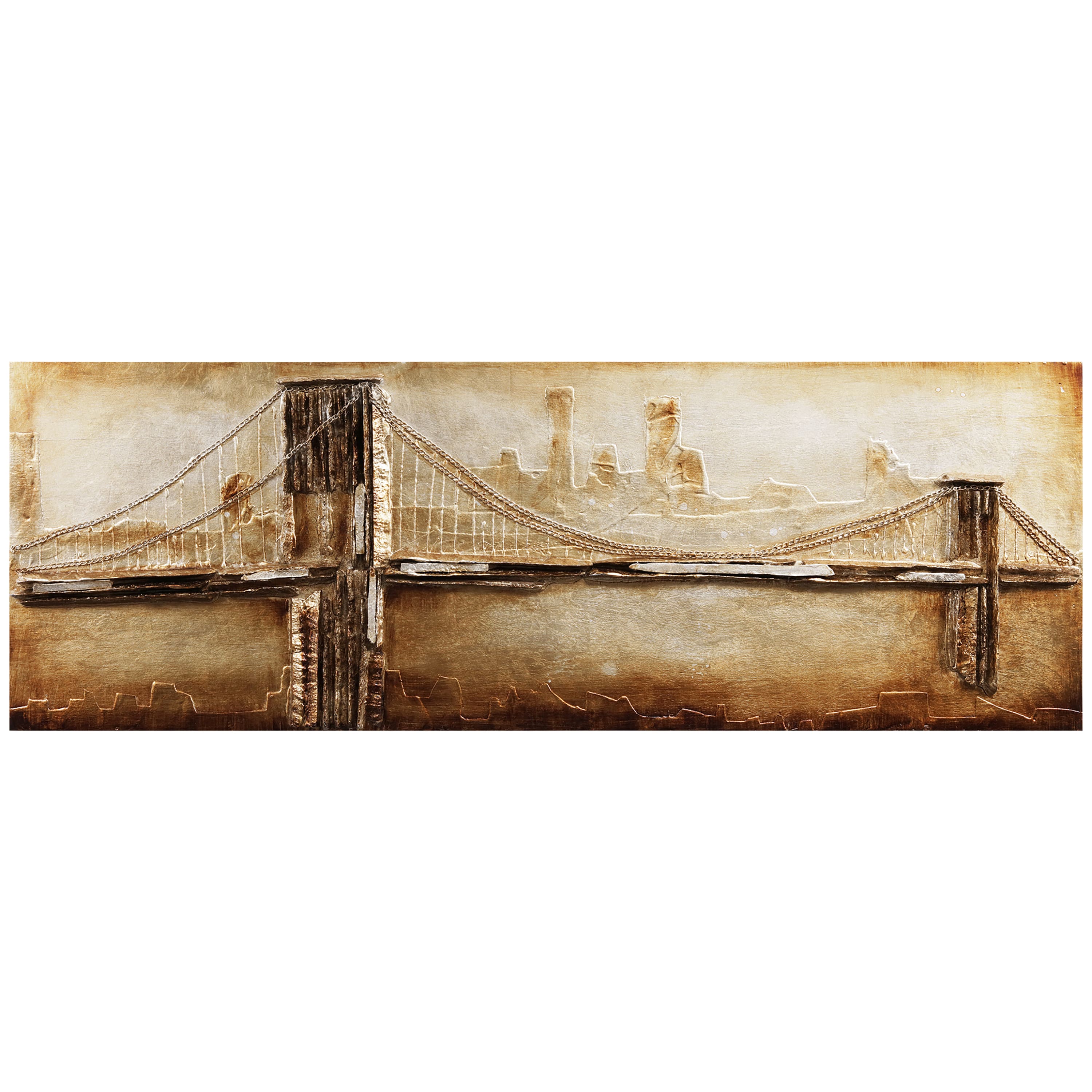 Empire Art Direct 64" x 22" Bridge to the City 2 Handed Painted Rugged Sculpture Wall Art