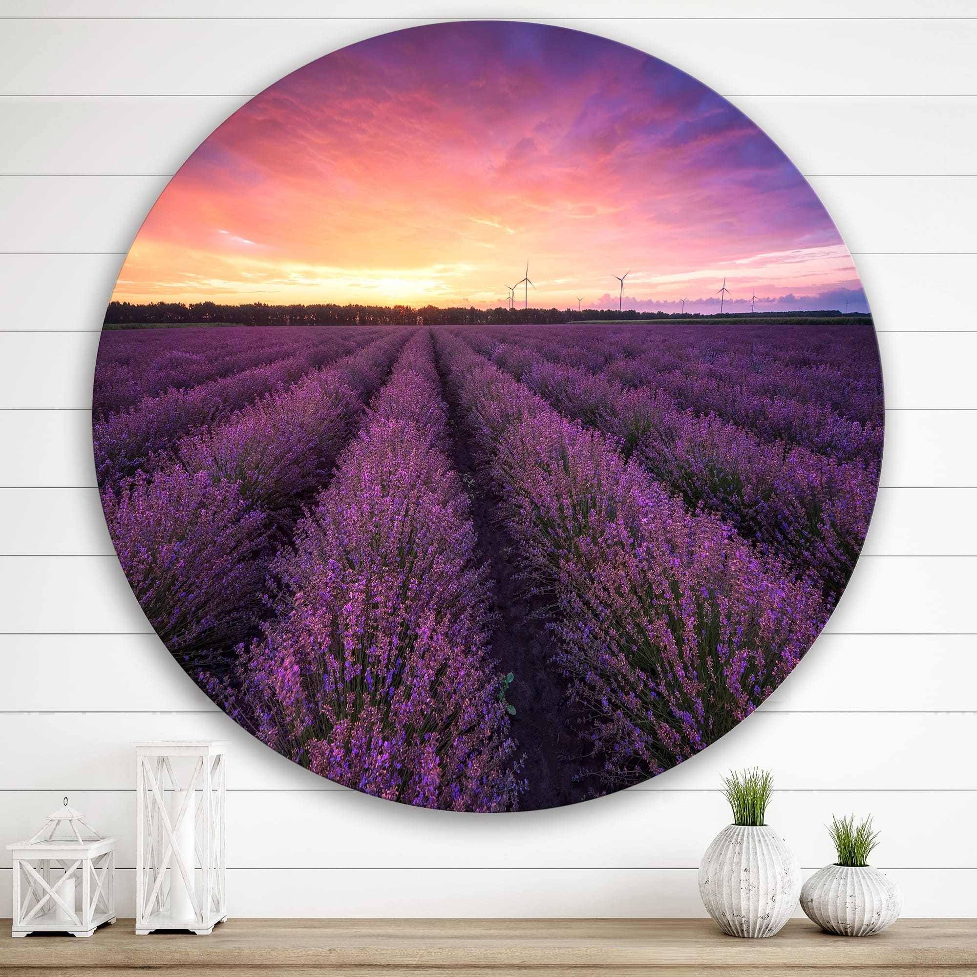 Designart - Sunrise & Dramatic Clouds Over Lavender Field XIII