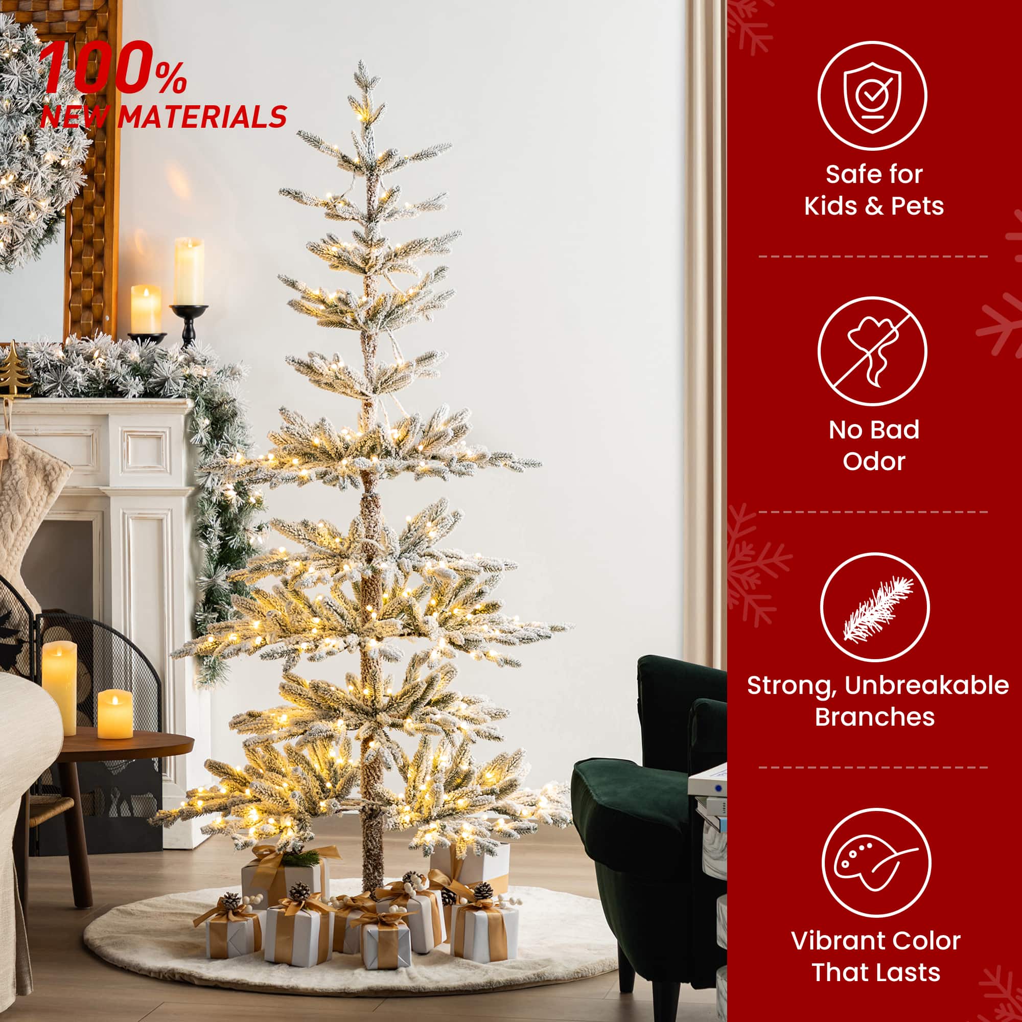 6ft. Pre-Lit Deluxe Flocked Slim Fir Artificial Christmas Tree, Warm White LED Lights