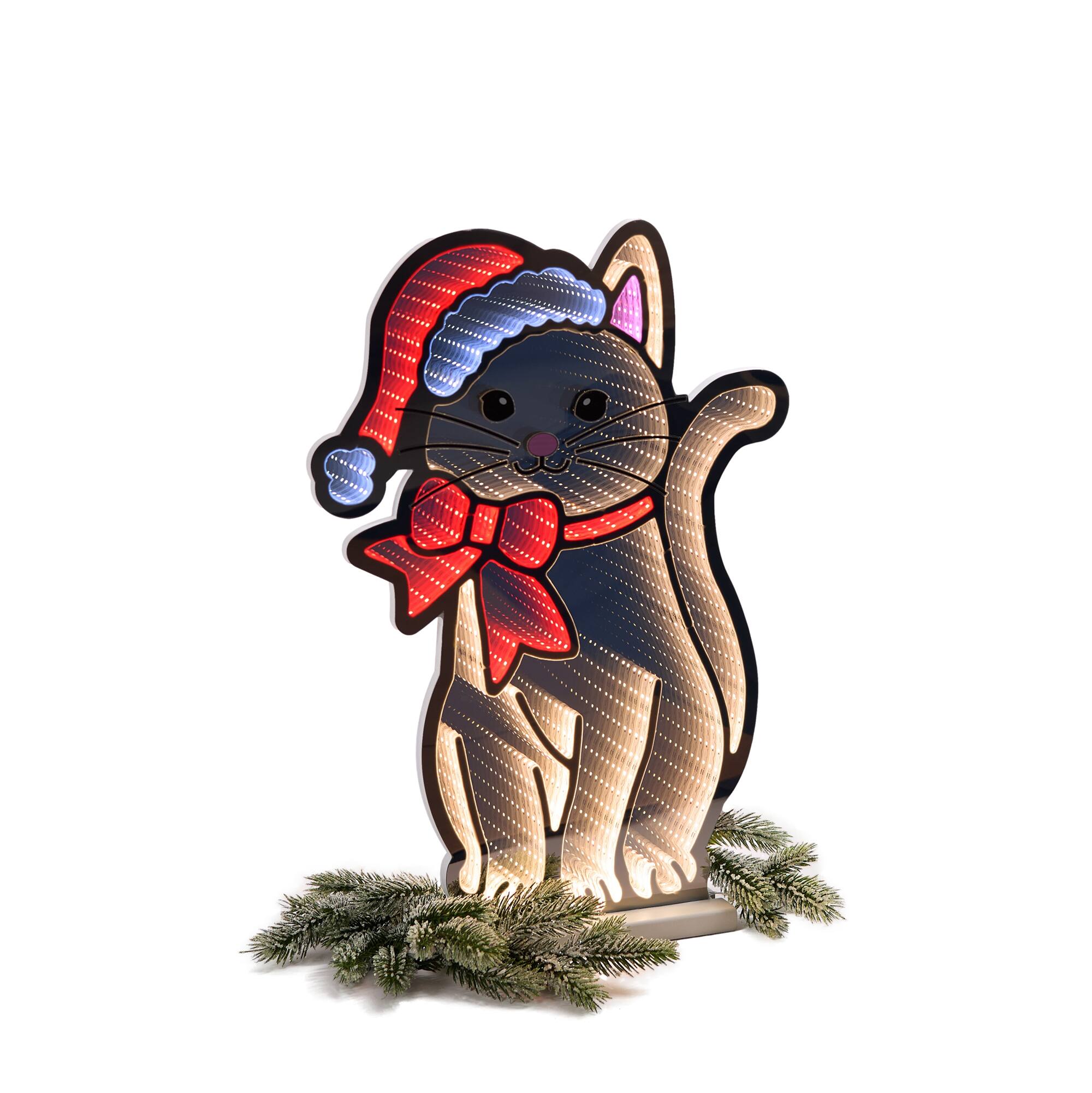 Melrose 23.5" Cat with Santa Hat & Bow EkkoLight