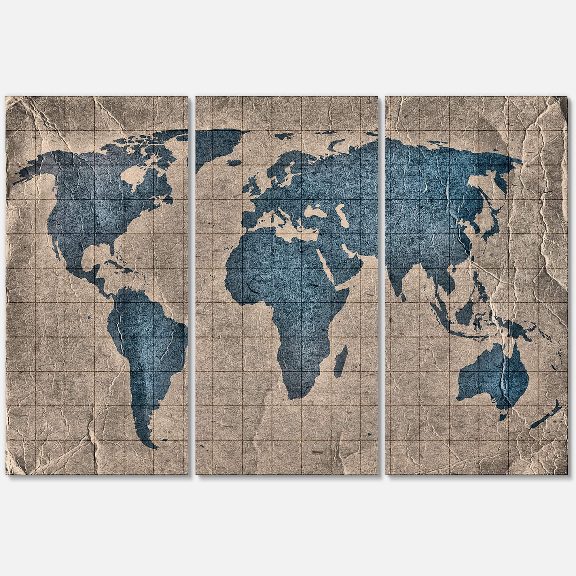 Designart - Ancient Map of The World I - Rustic Canvas Wall Art Print