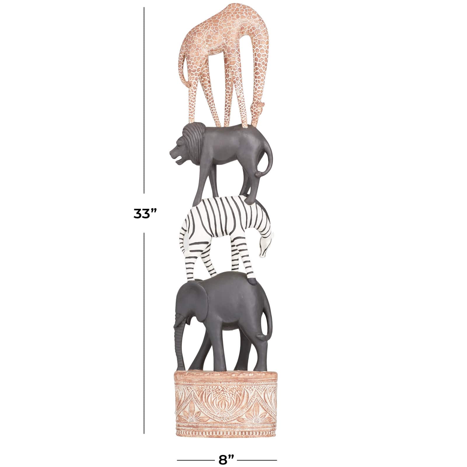 Multi Polystone Traditional Animals Sculpture 33" x 8" x 5"