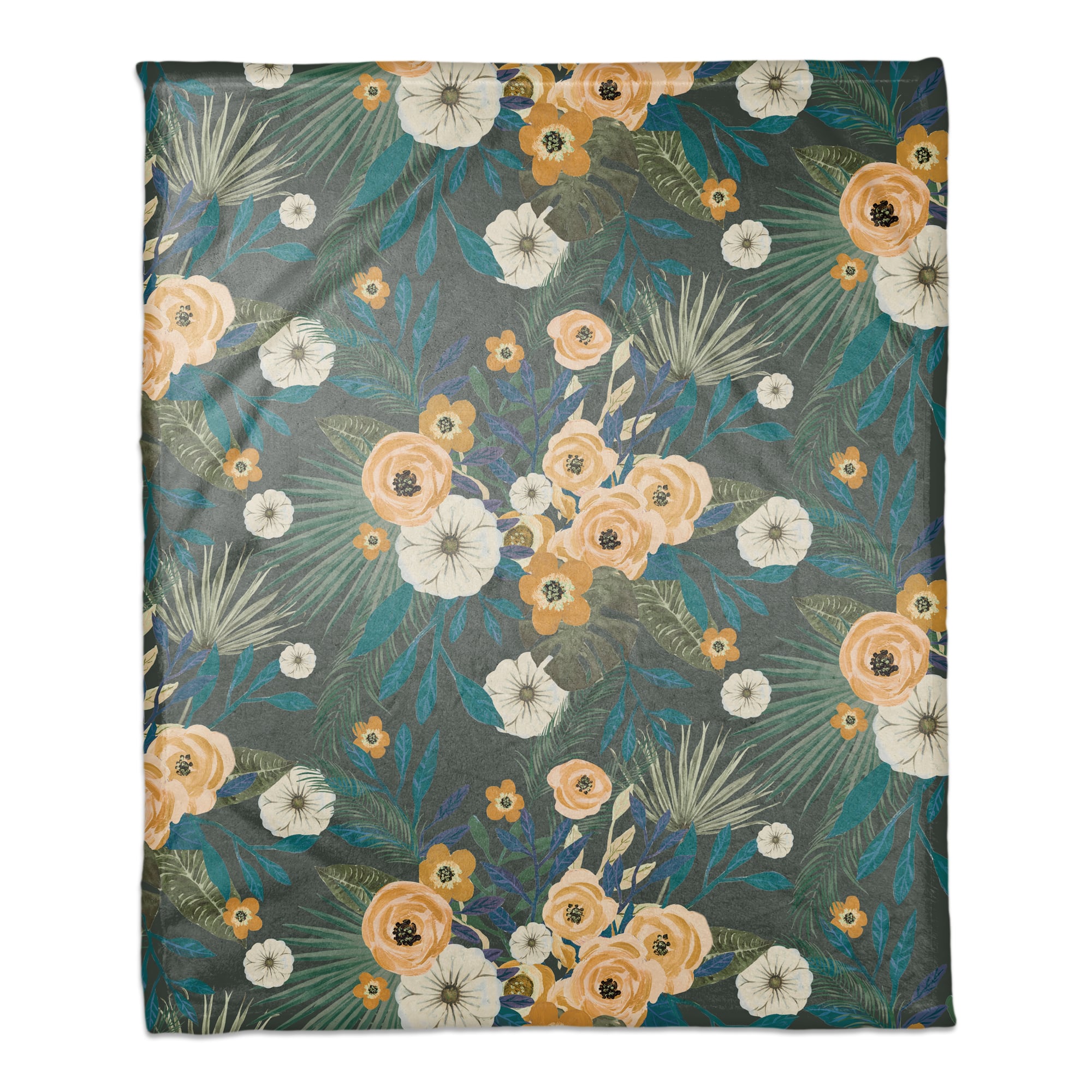Tropical Floral Coral Fleece Blanket