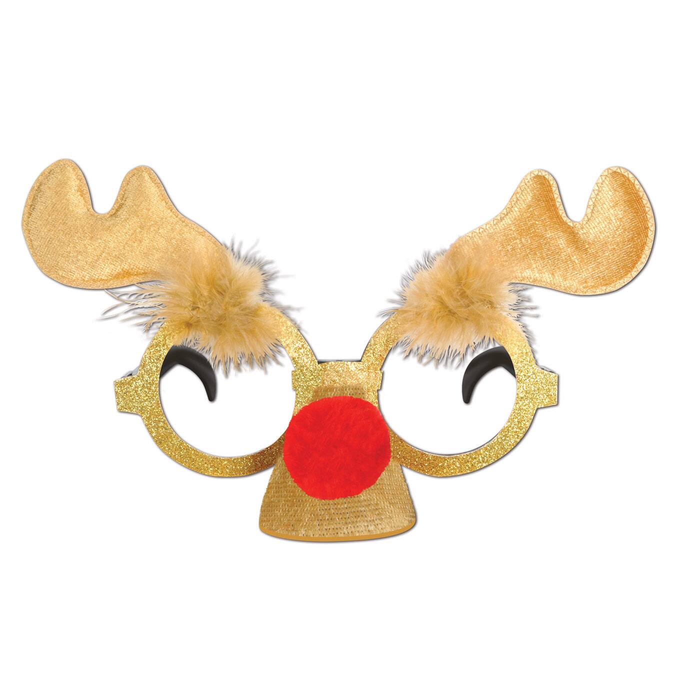 Beistle Gold Glittered Reindeer Glasses, 2ct.