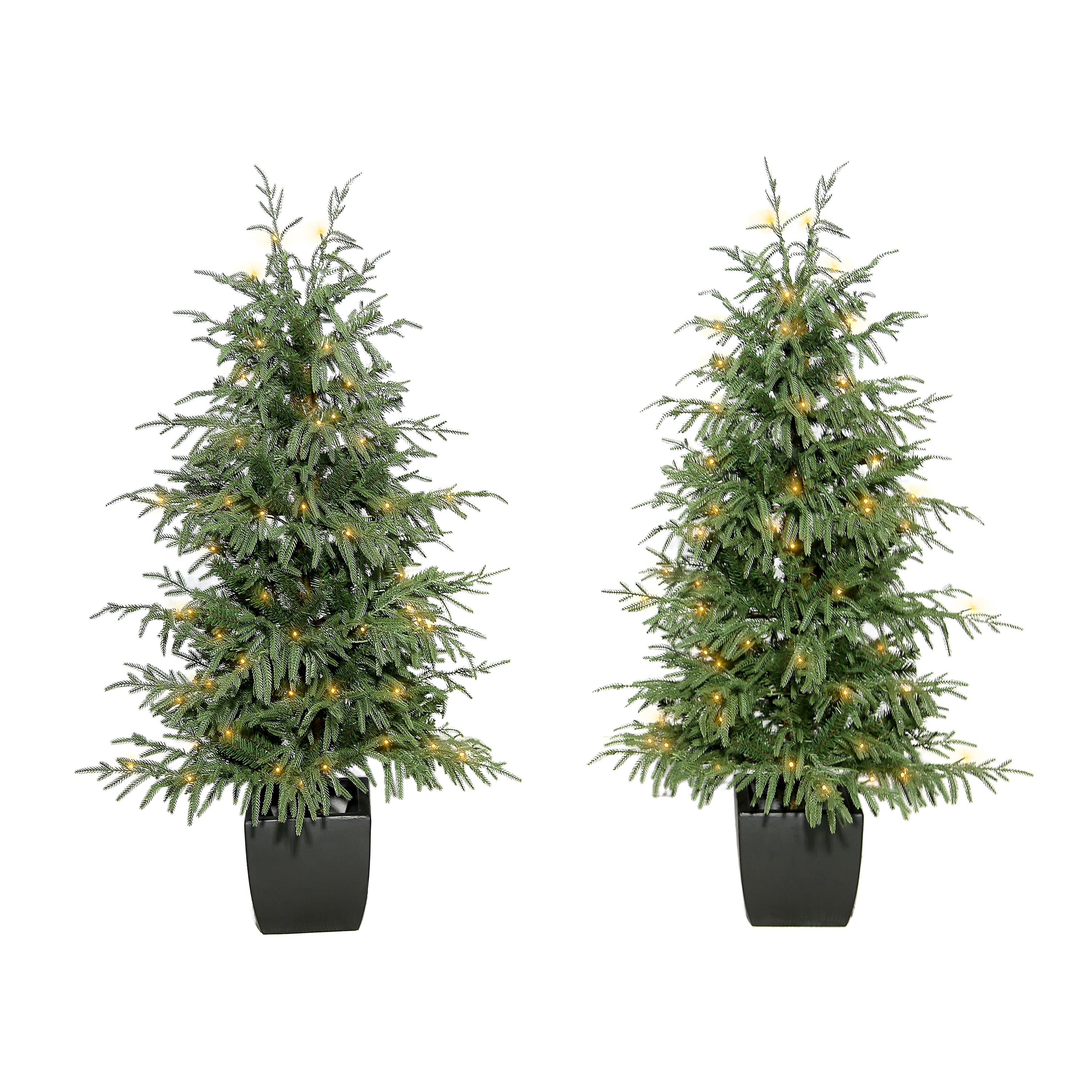 5pc. Pre-Lit Norfolk Pine Potted Artificial Christmas Trees, Garlands & Wreath, Warm White Mini LED Lights by Ashland®