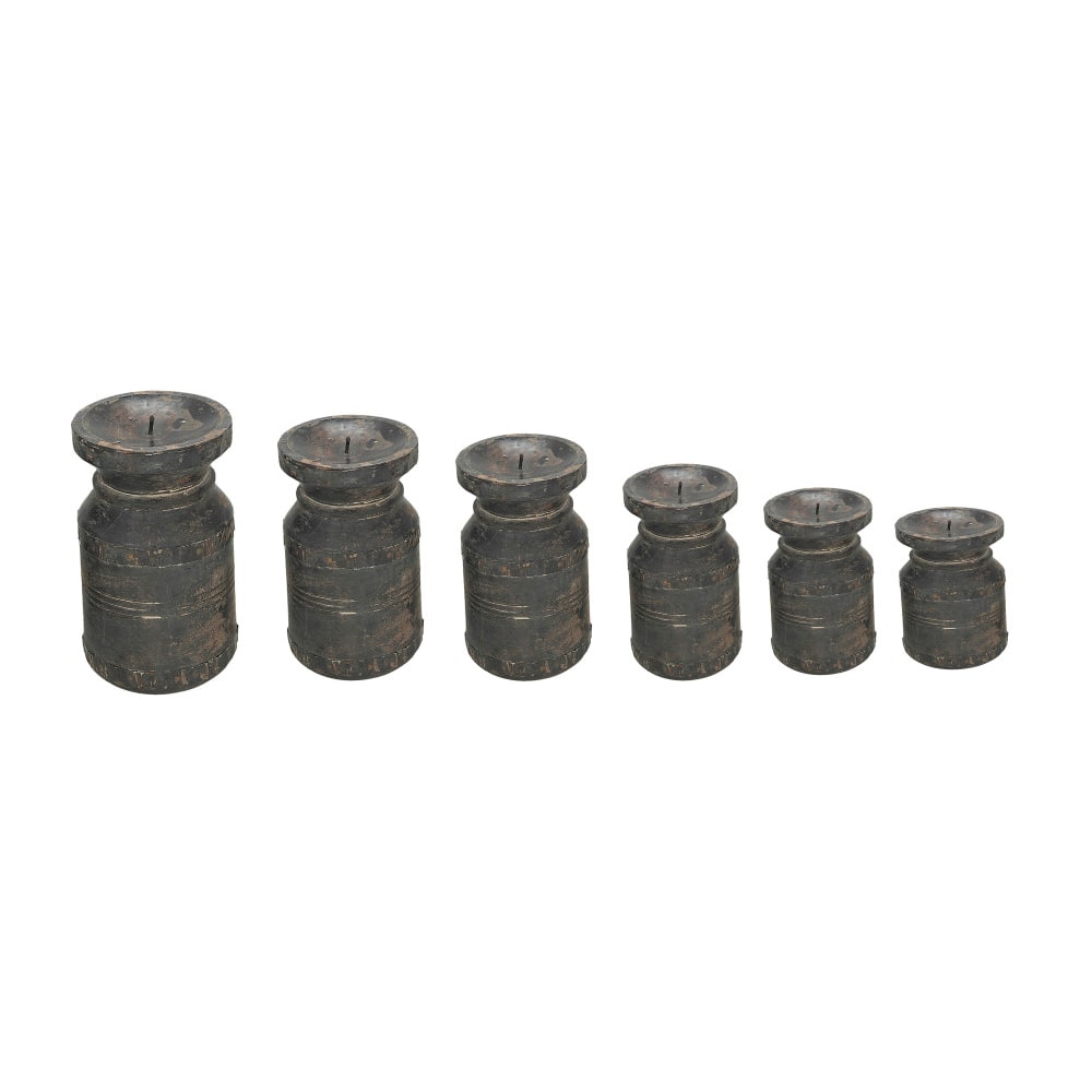 Hello Honey® Black Found Wood Pillar Candleholders Set