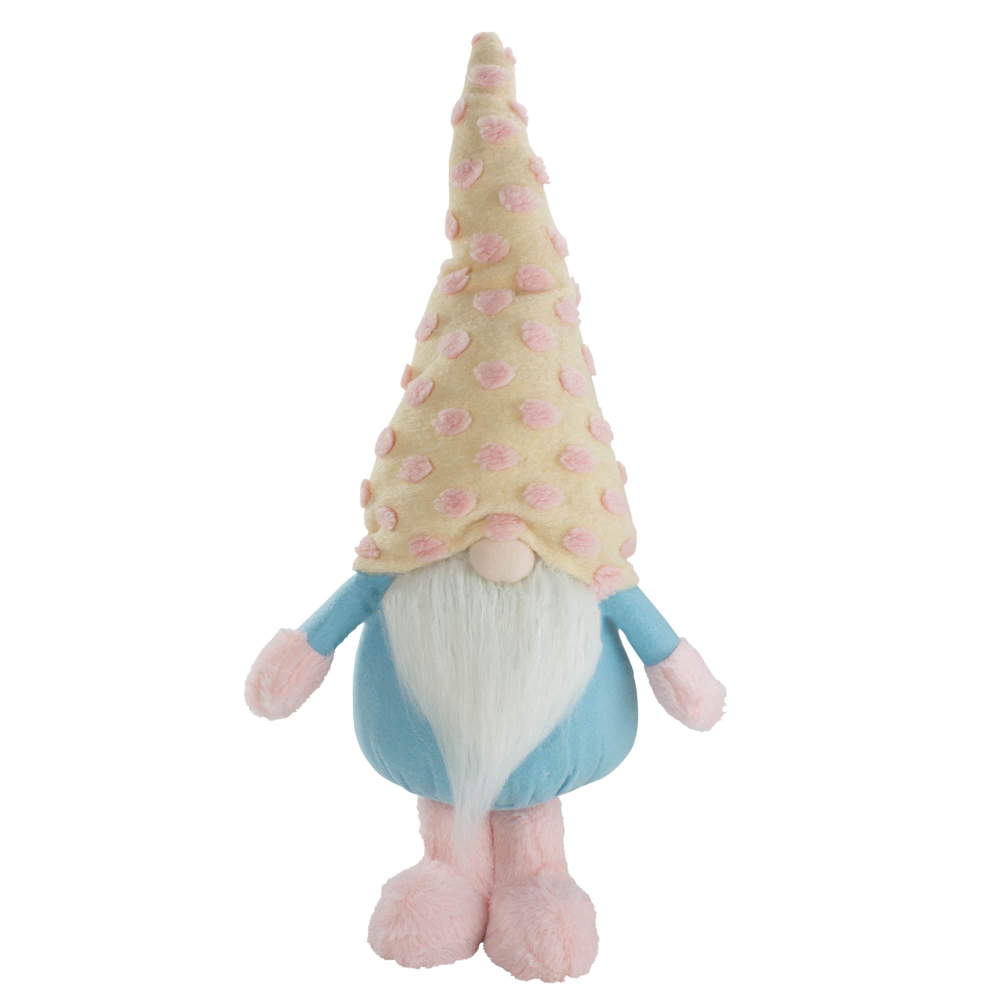 22" Blue & Pink Spring Plush Gnome with Polka Dot Hat Figure