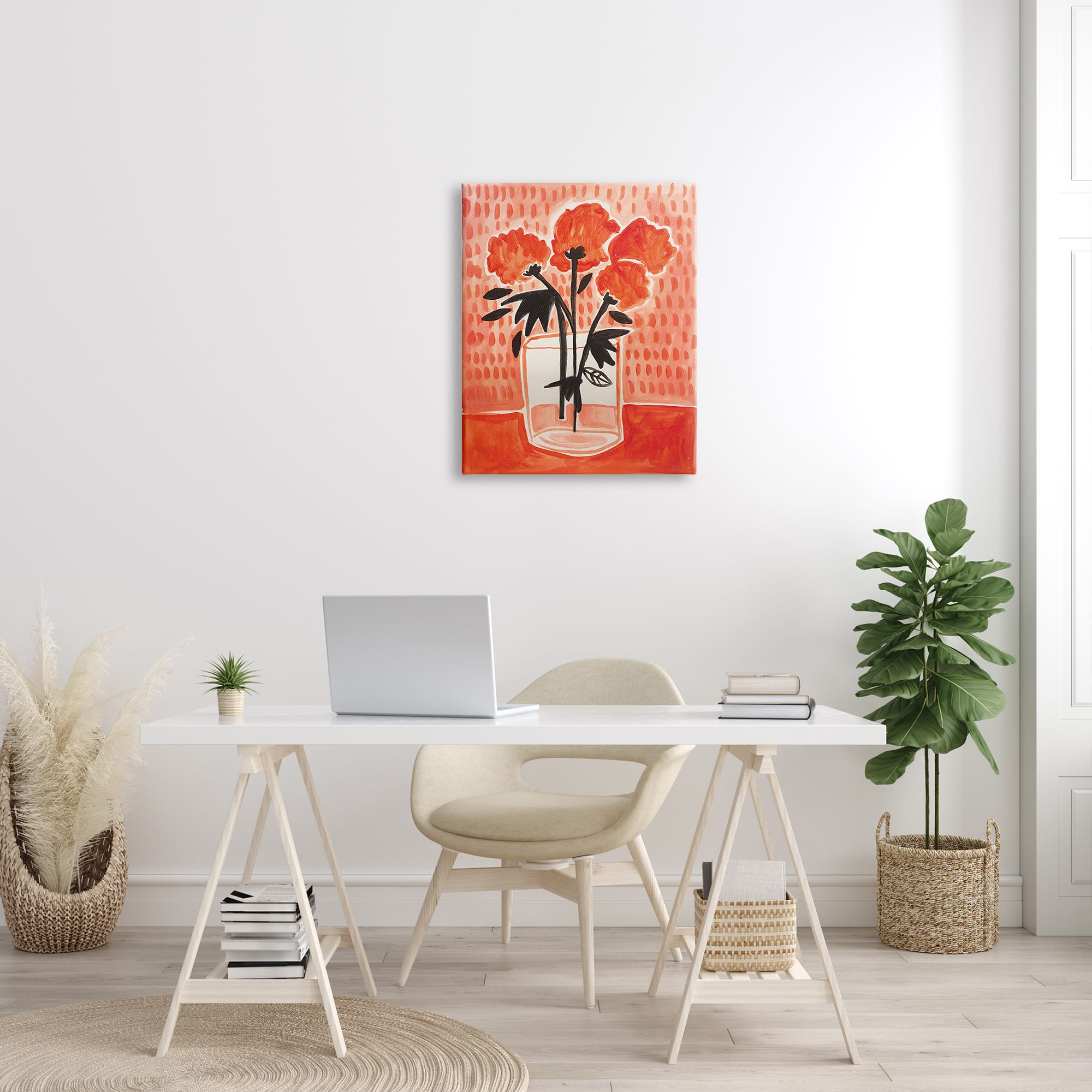 Stupell Industries Bold Red Flower Bouquet Black Stem Florals Canvas Wall Art