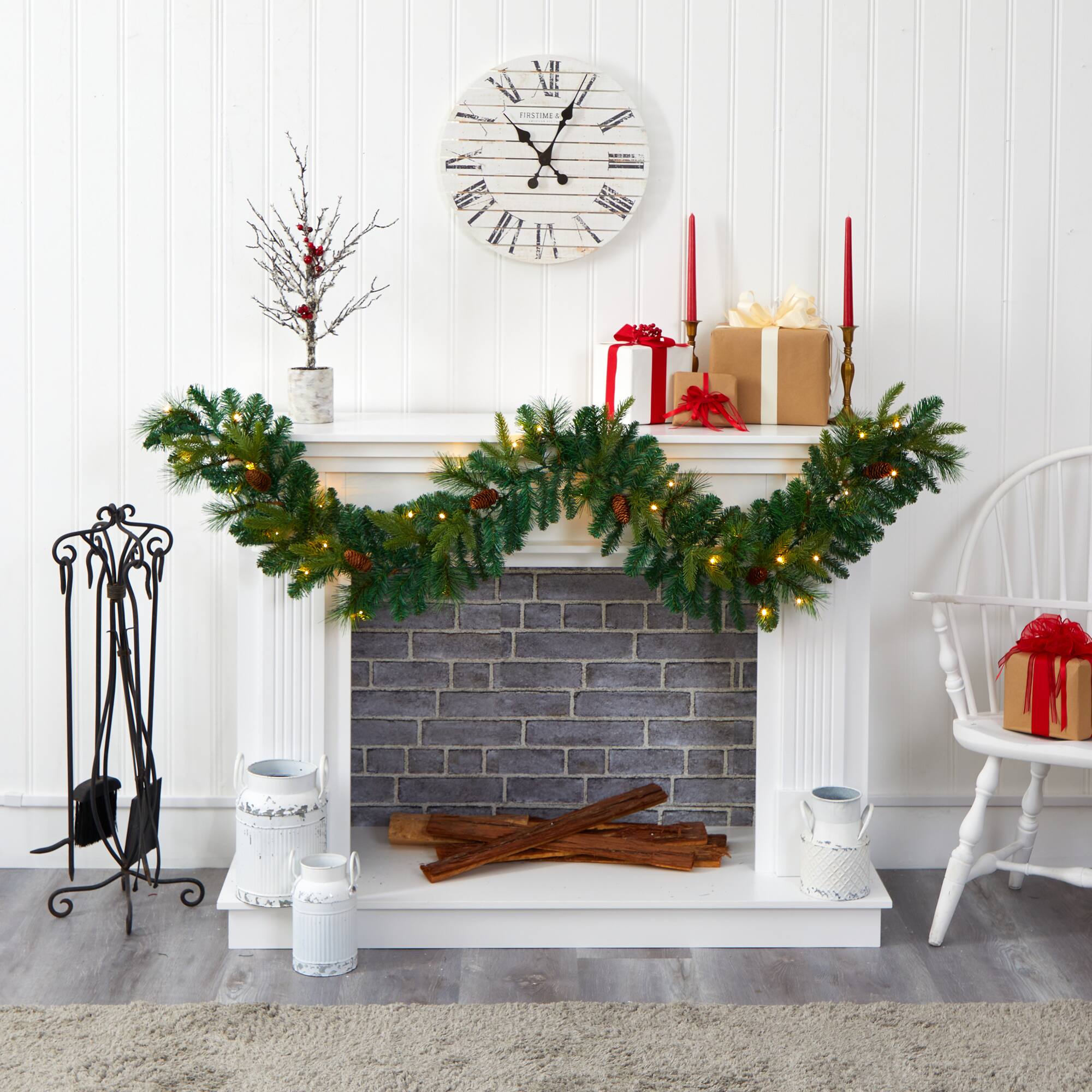 6ft. Pre-Lit Clear LED Mixed Pine & Pinecone Artificial Garland