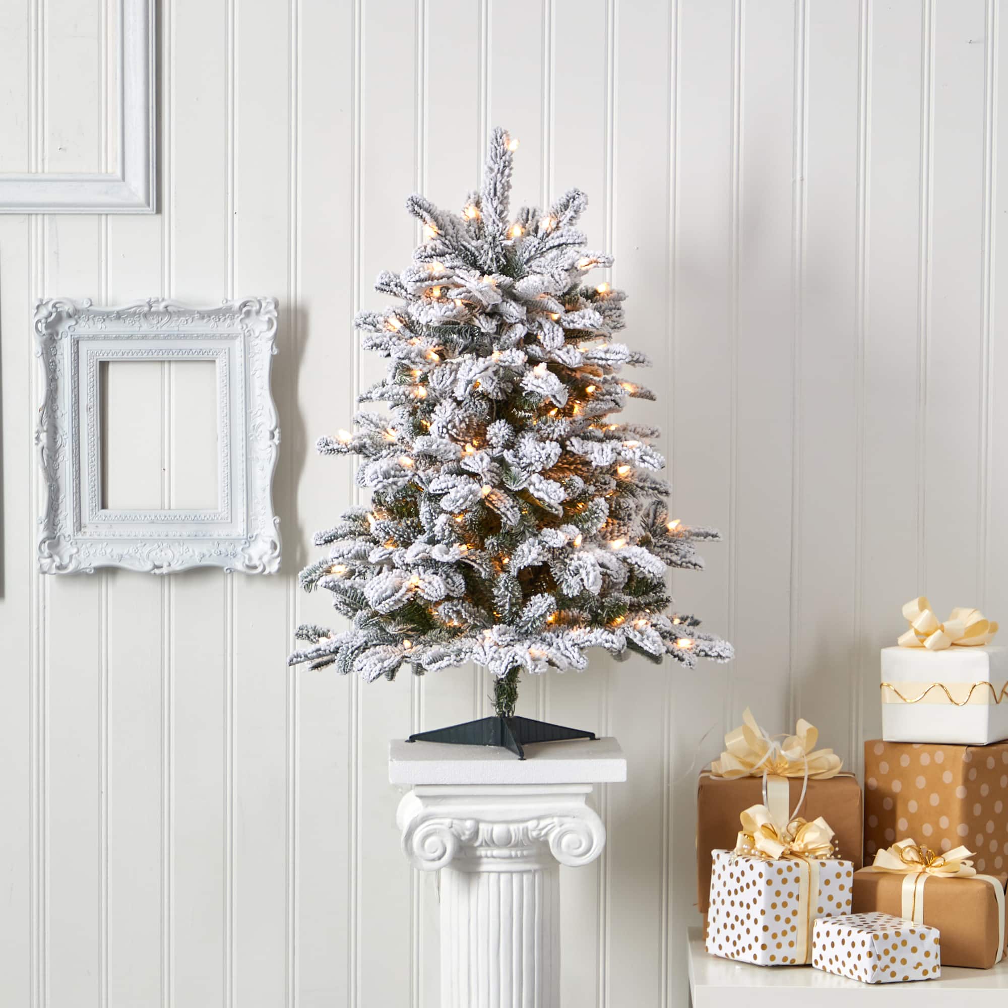 3ft. Pre-Lit Flocked North Carolina Fir Artificial Christmas Tree with Warm White Lights