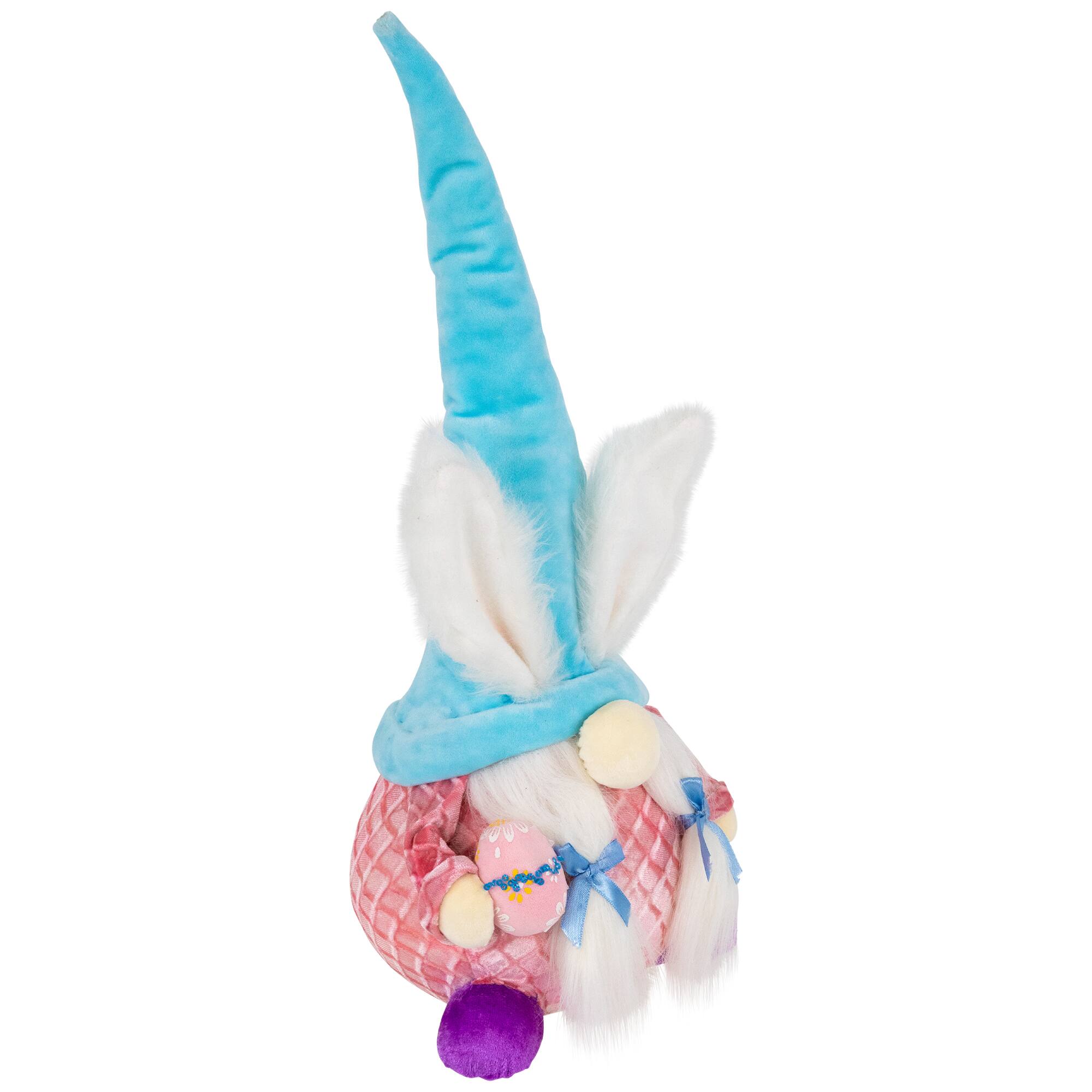 18.25" Blue & Pink Girl Gnome with Bunny Ears Easter Figure