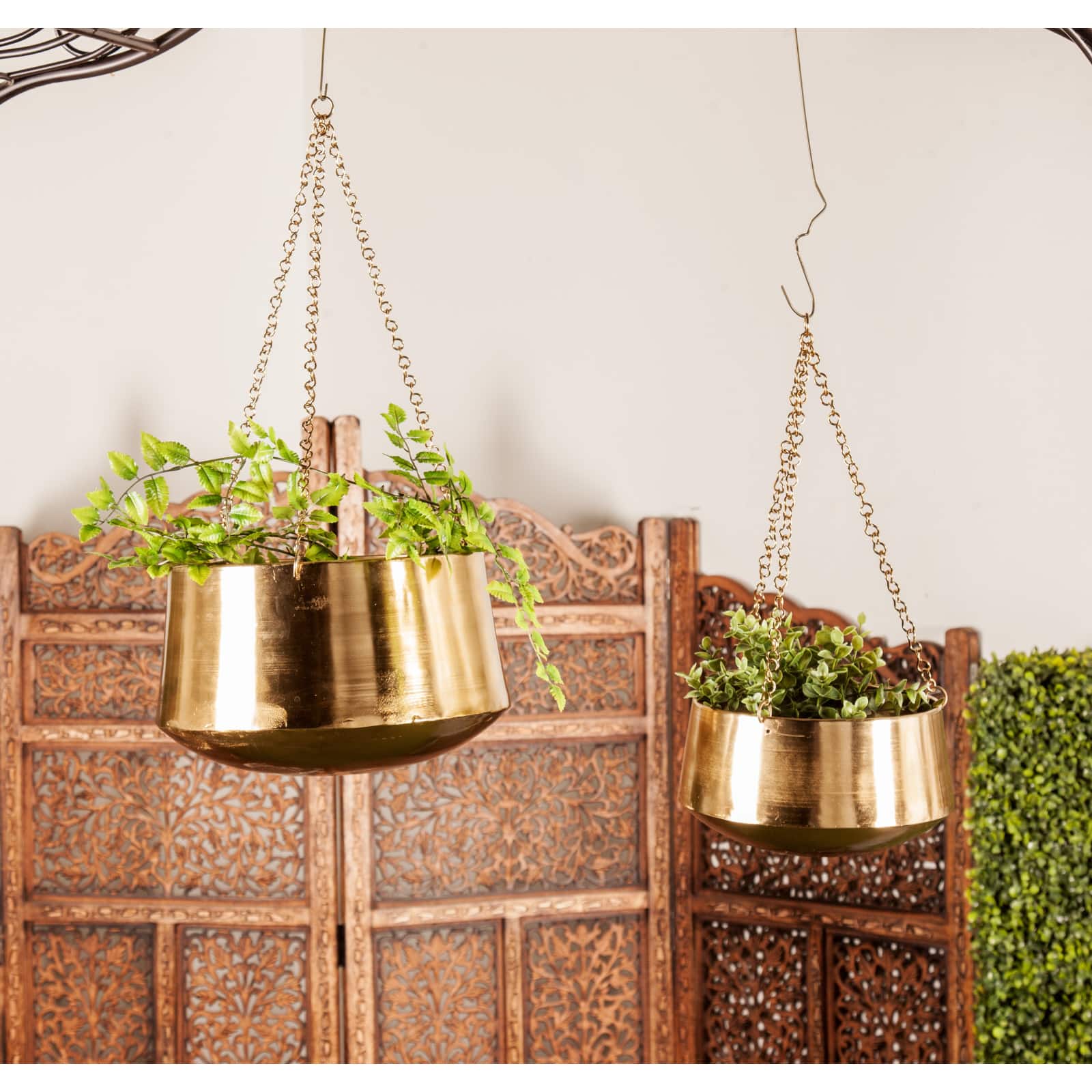 Gold Metal Glam Hanging Planter Set