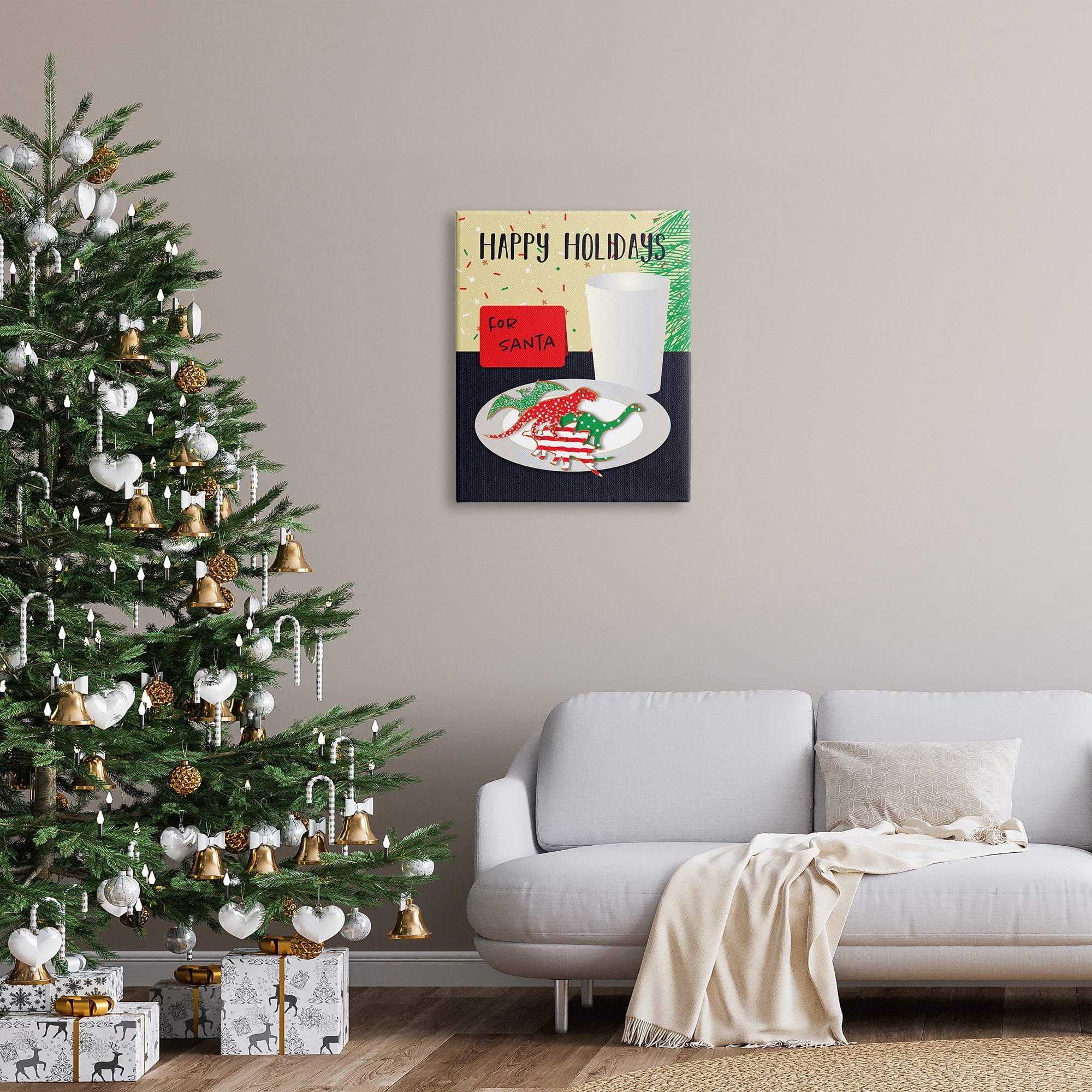 Stupell Industries Happy Holidays Dinosaur Santa Cookies Canvas Wall Art