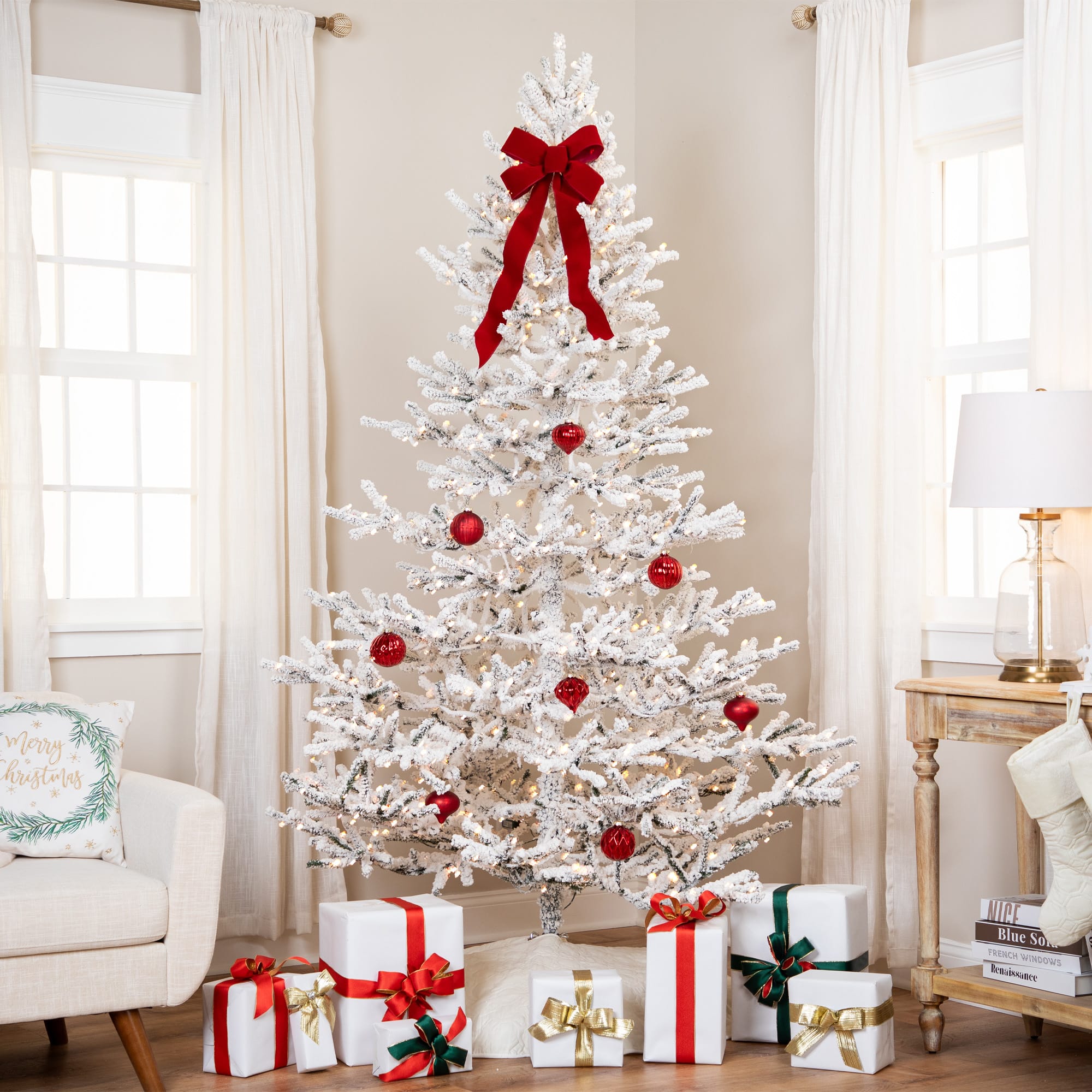6.5Ft Pre-Lit Medium Flocked Garden IPT Artificial Christmas Tree, Warm White LED Lights By Northlight in Green | 6.5 ft | Michaels®
