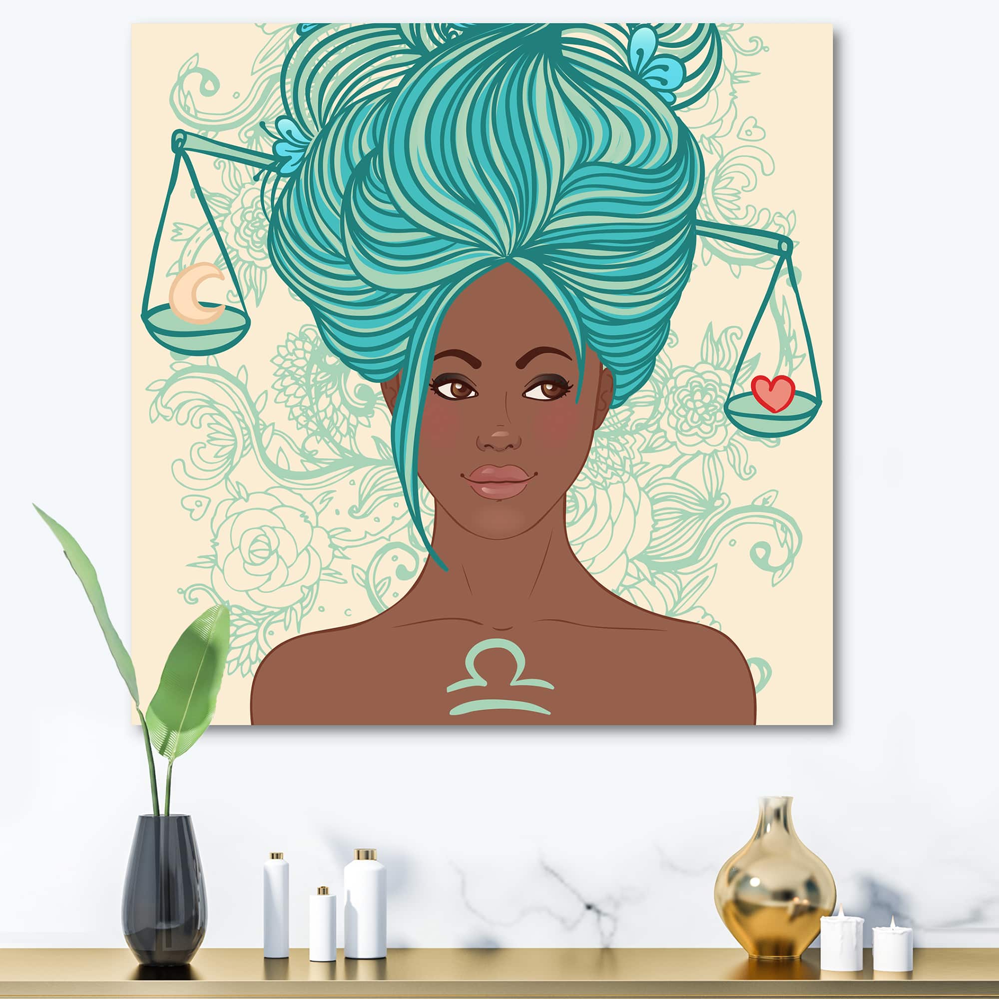 Designart - Portrait of African American Woman With Blue Hair I - Modern Canvas Wall Art Print