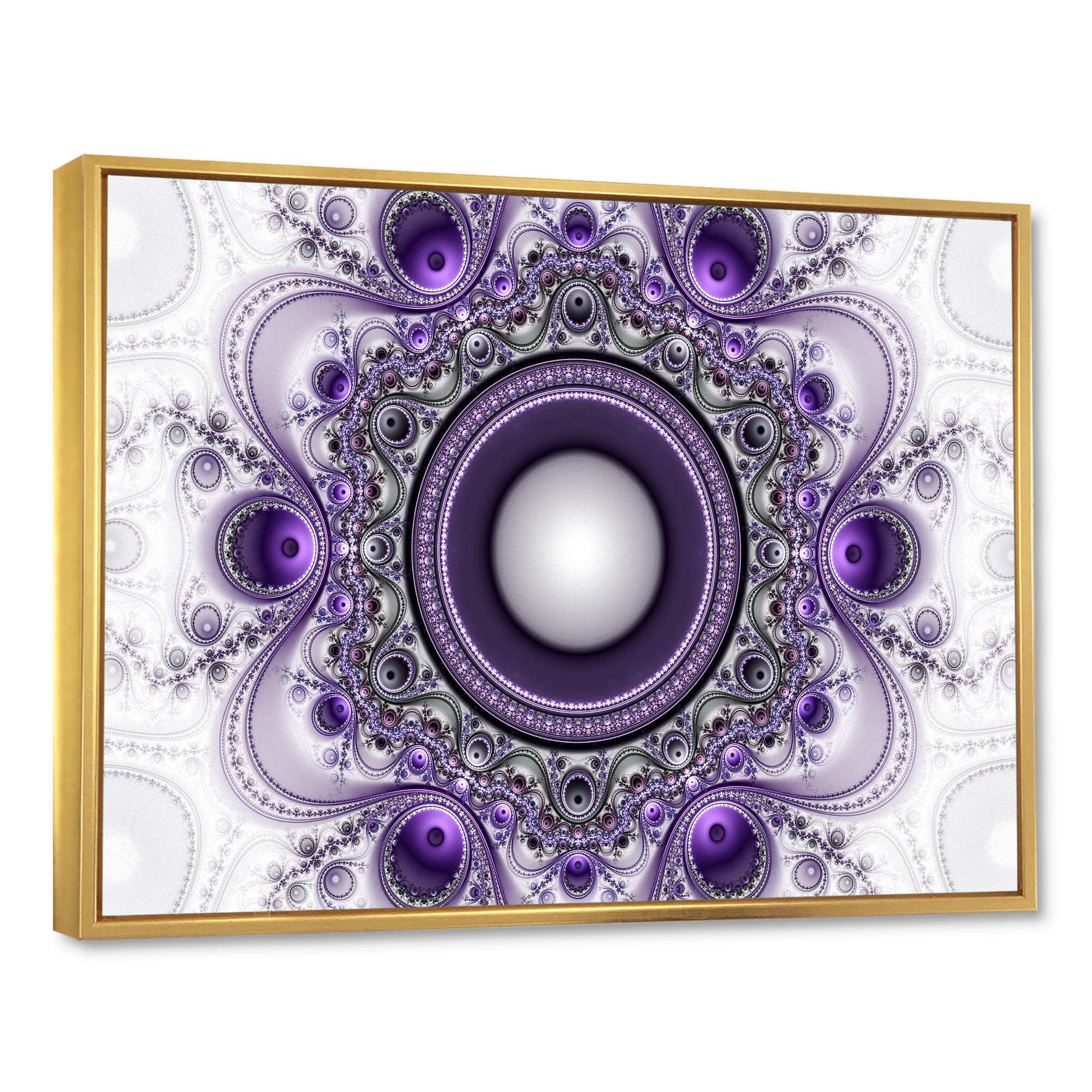 Designart - Purple Fractal Pattern with Circles - Abstract Framed Canvas Art Print