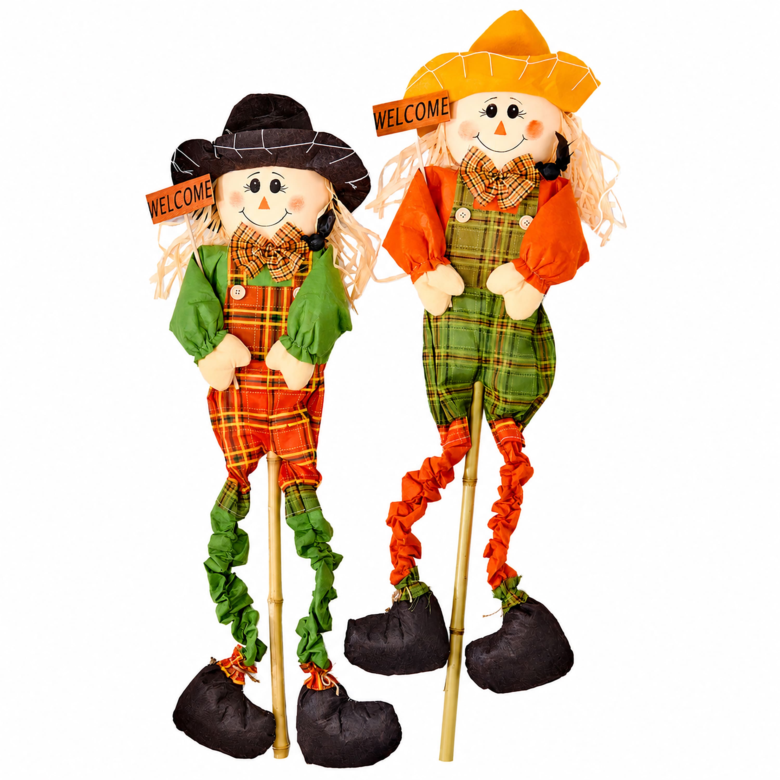 Worth Imports 48" Fall Harvest Squiggly Leg Scarecrow Stake with Welcome Sign Set