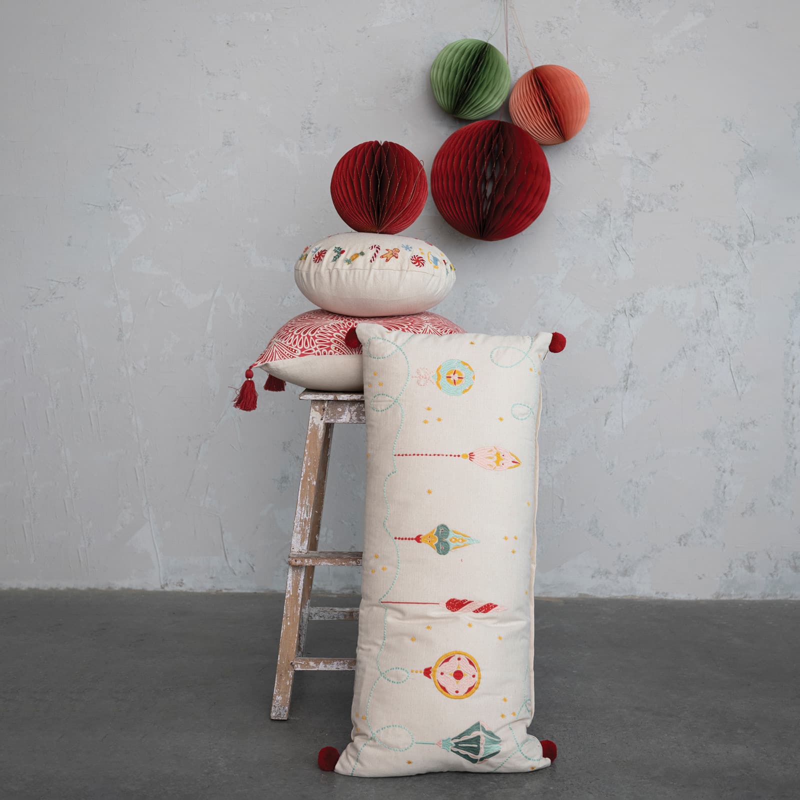 Hello Honey® 16" Happy Holidays Embroidery Round Cotton Slub Pillow