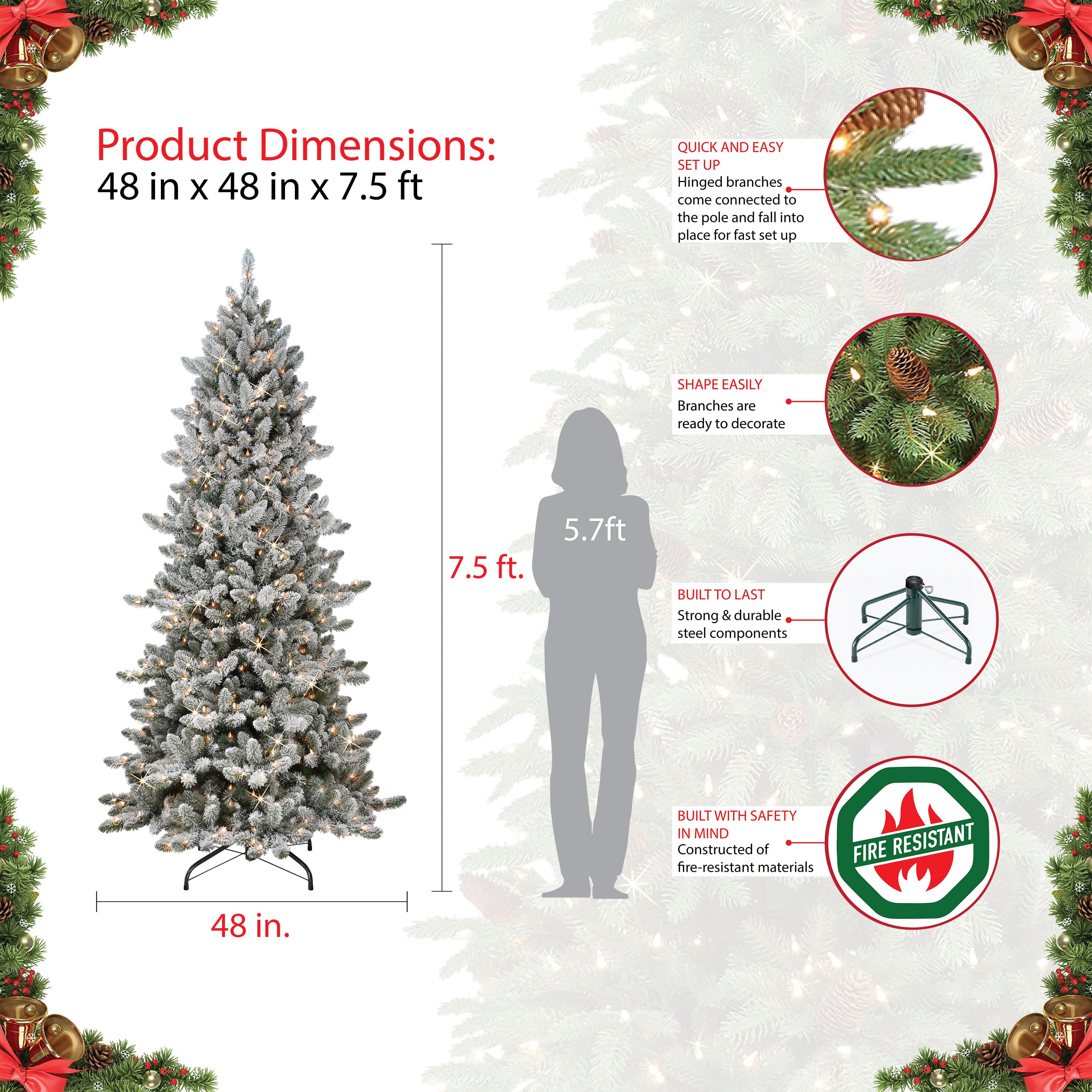 7.5ft. Pre-Lit Slim Flocked Royal Majestic Spruce Artificial Christmas Tree, Clear Lights