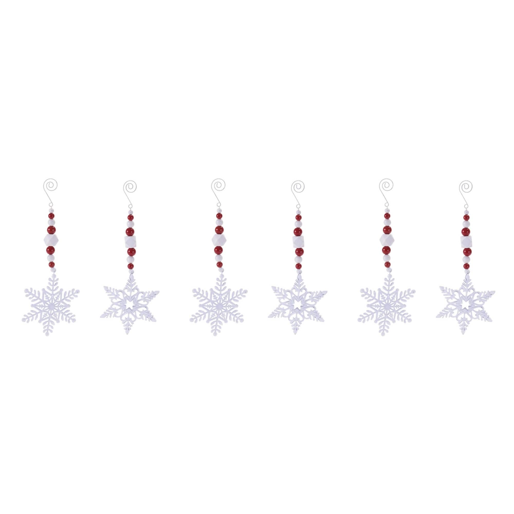 Melrose 9.75" Red & White Snowflake Drop Ornaments Set