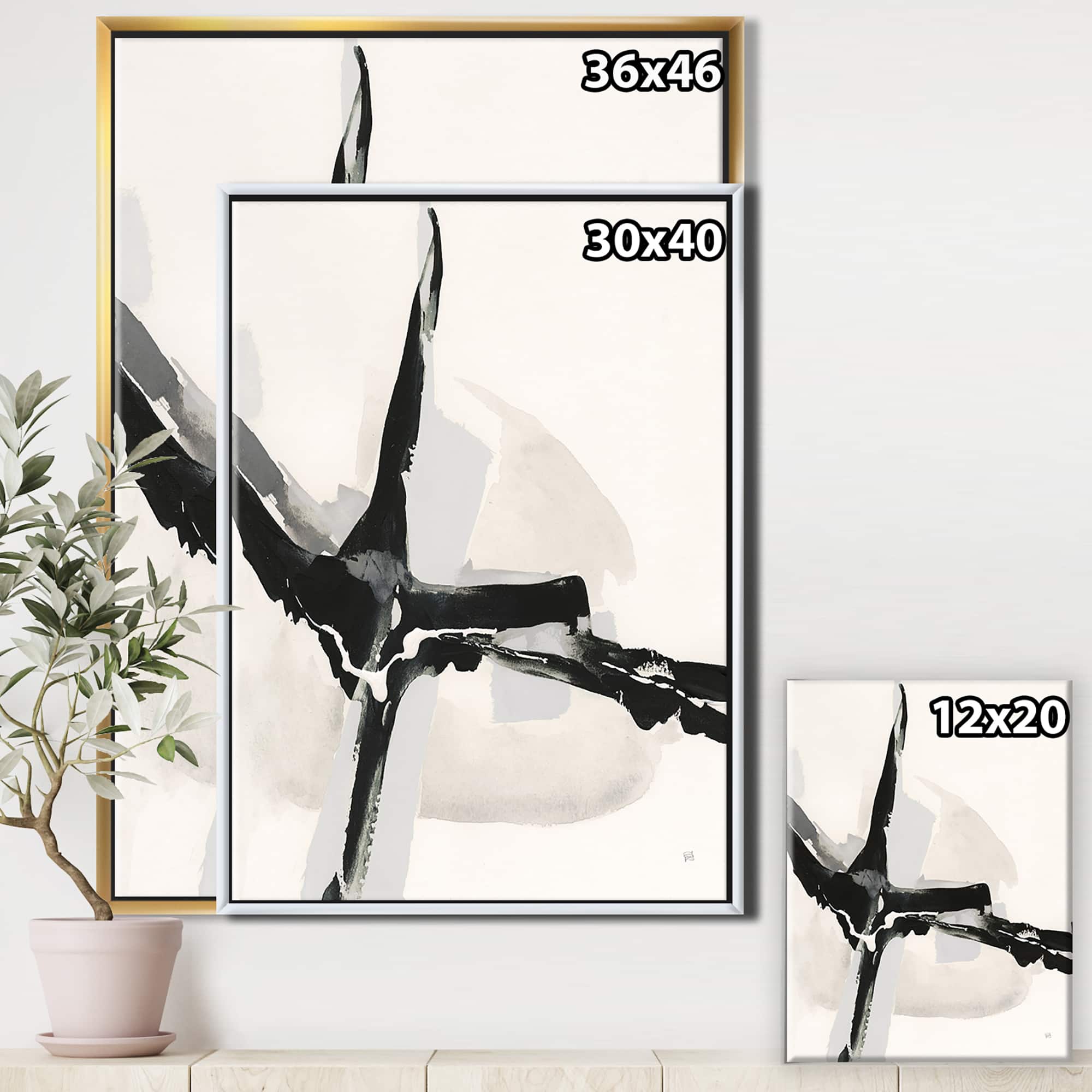 Designart - Abstract Neutral I - Mid-Century Modern Canvas in Gold Frame